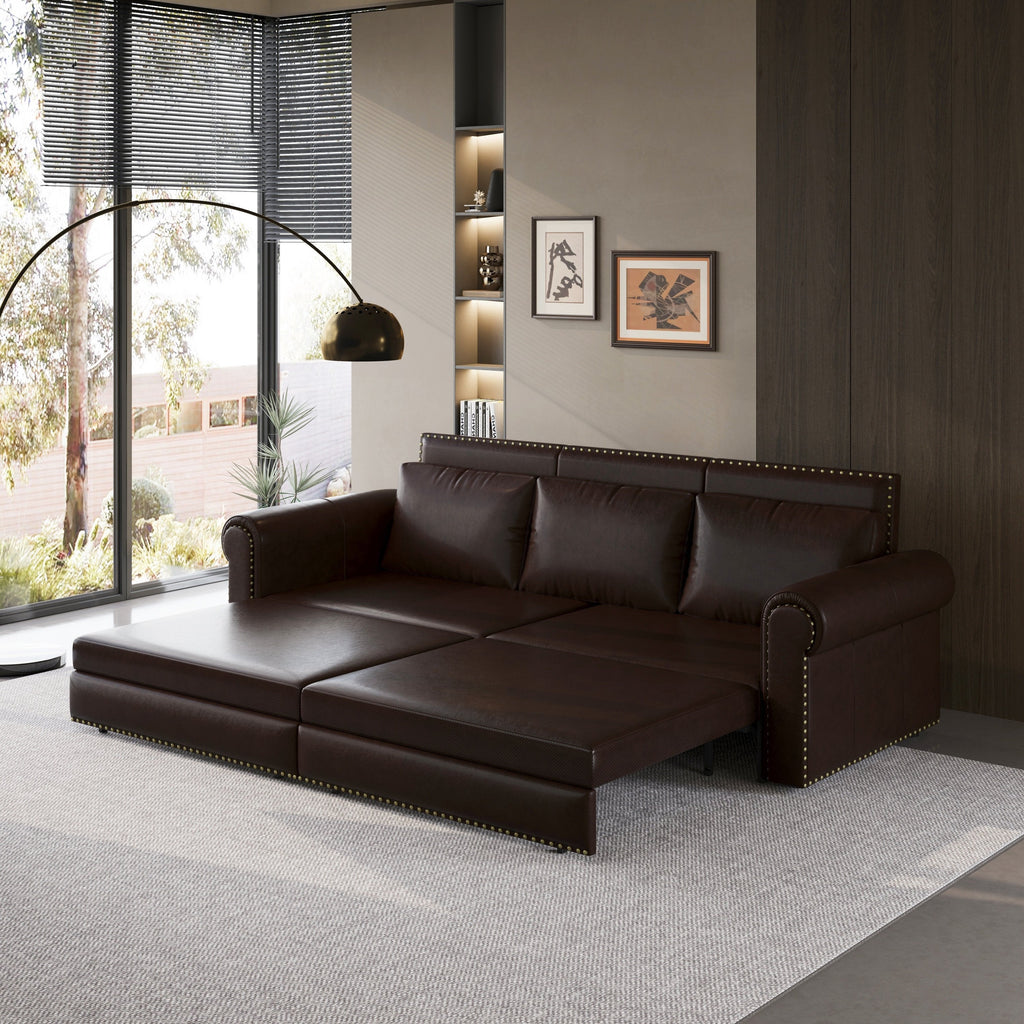 3-in-1 Faux Leather Convertible Sleeper Sofa Bed