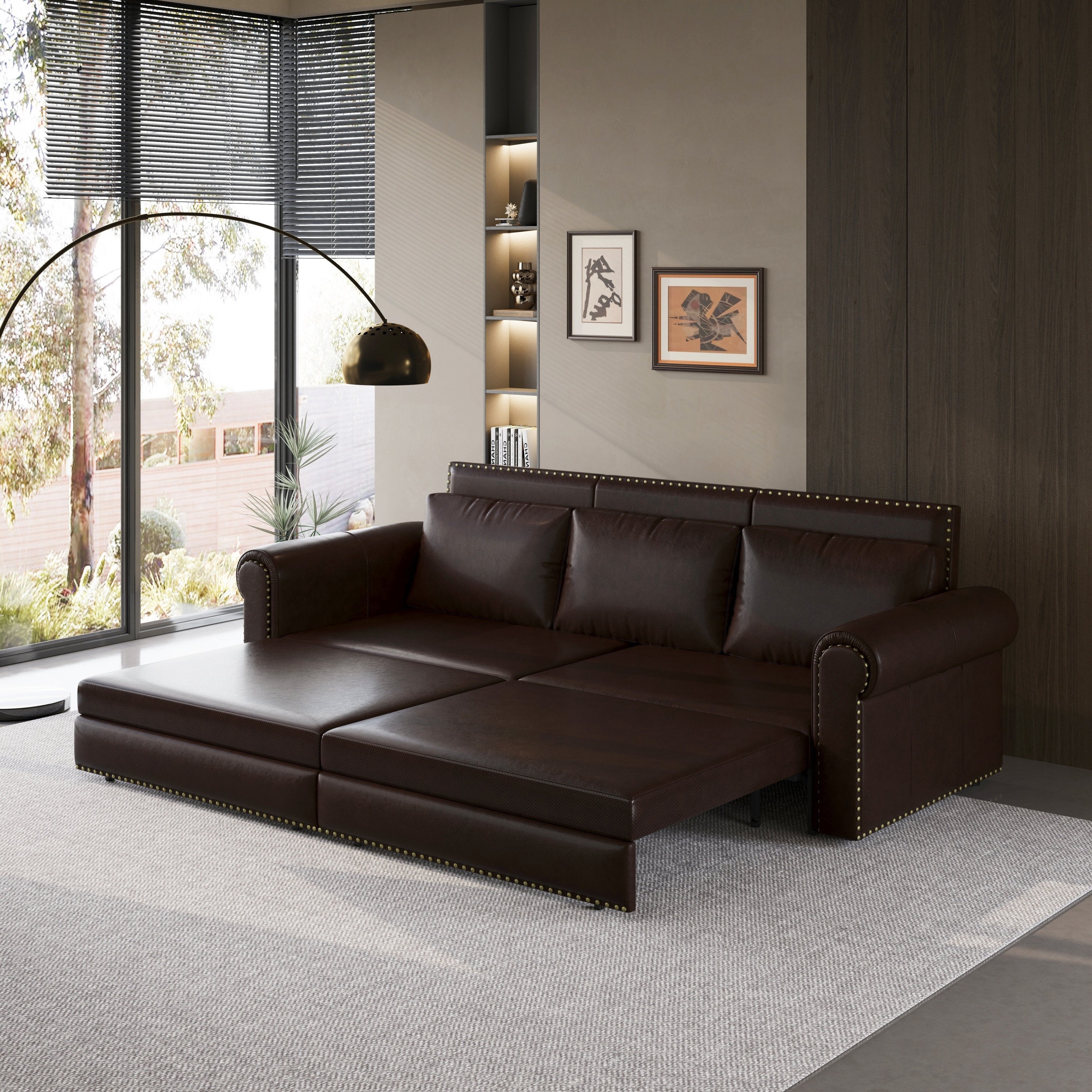 3-in-1 Faux Leather Convertible Sleeper Sofa Bed