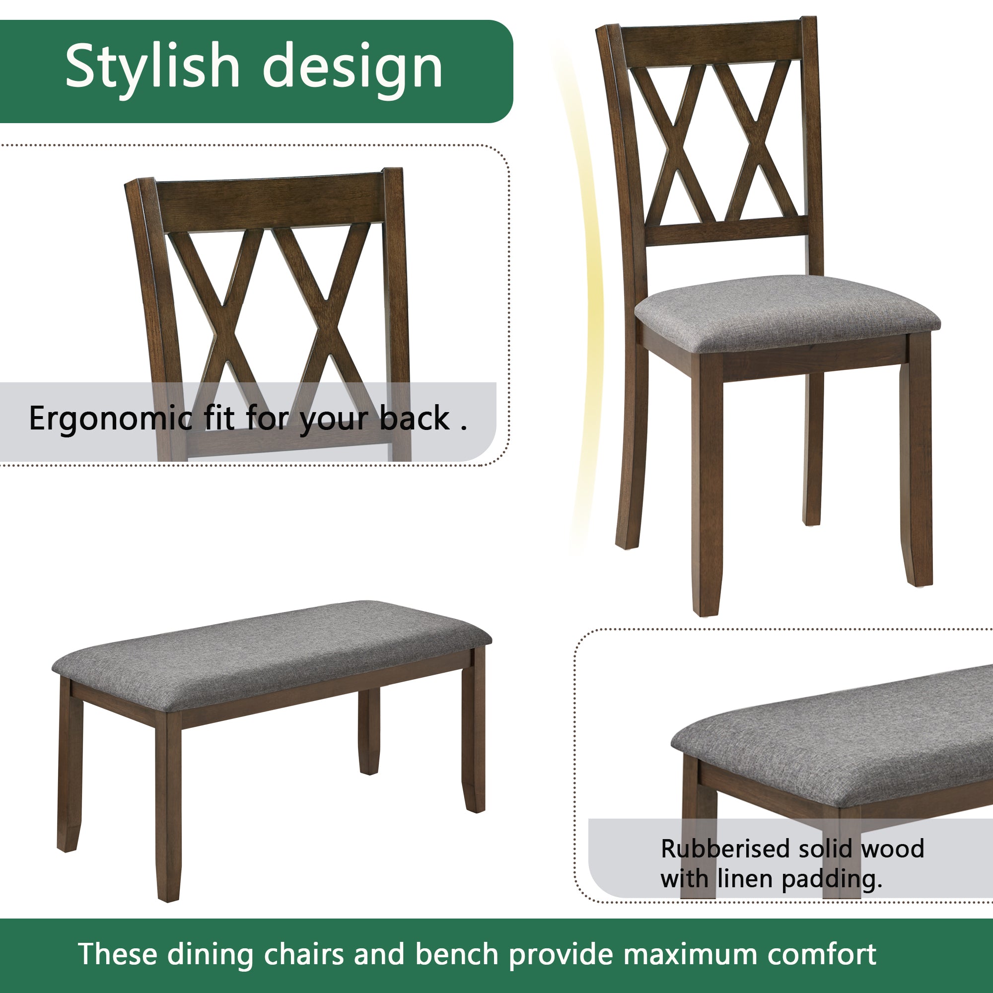Elegant 6 Pieces Wooden Dining Table Set