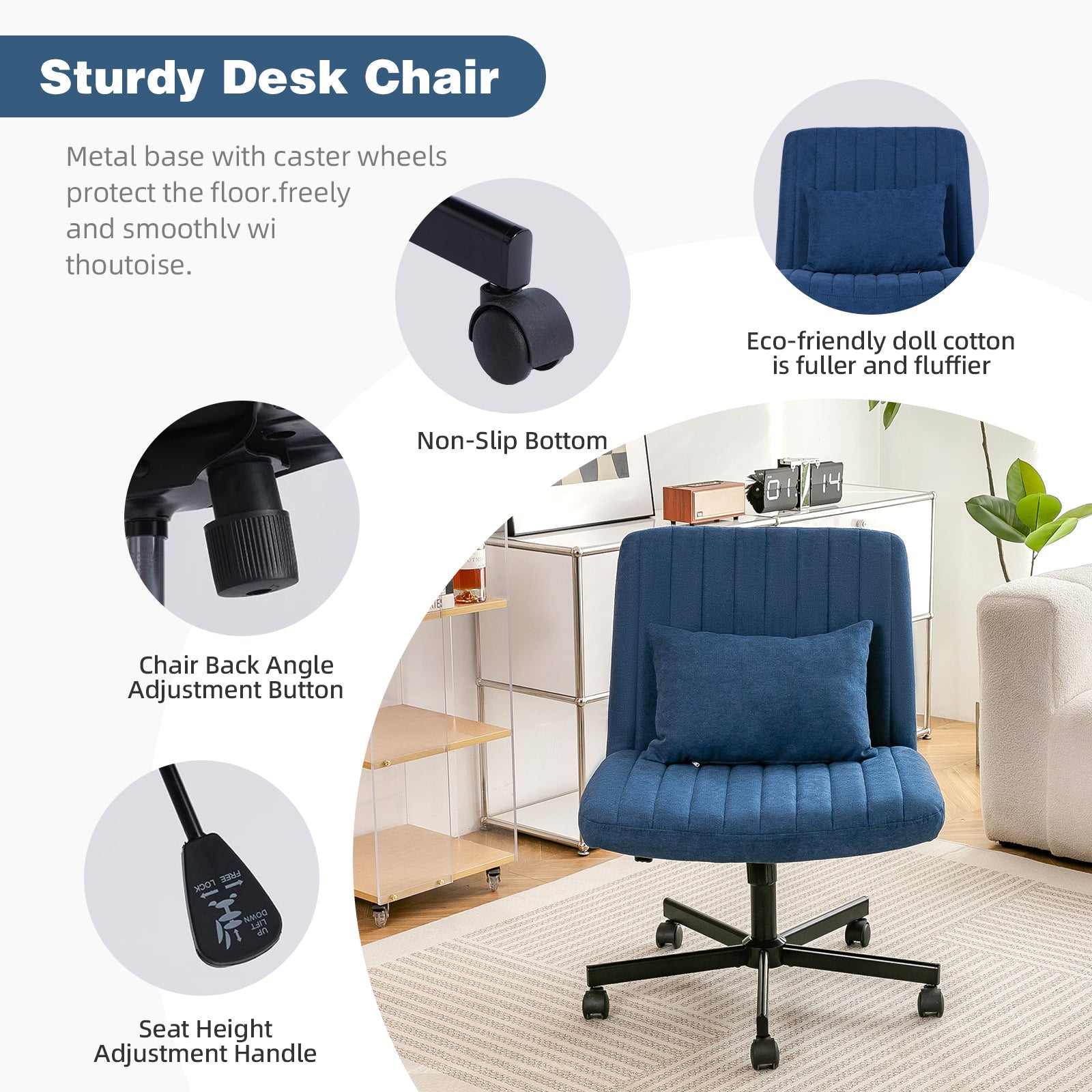 Criss Cross Armless Office Chair with Wheels