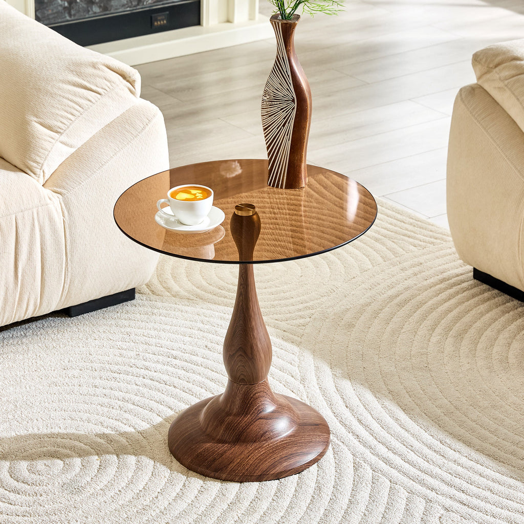 20" Small Luxury Metal Round Side Table with a Glass Top