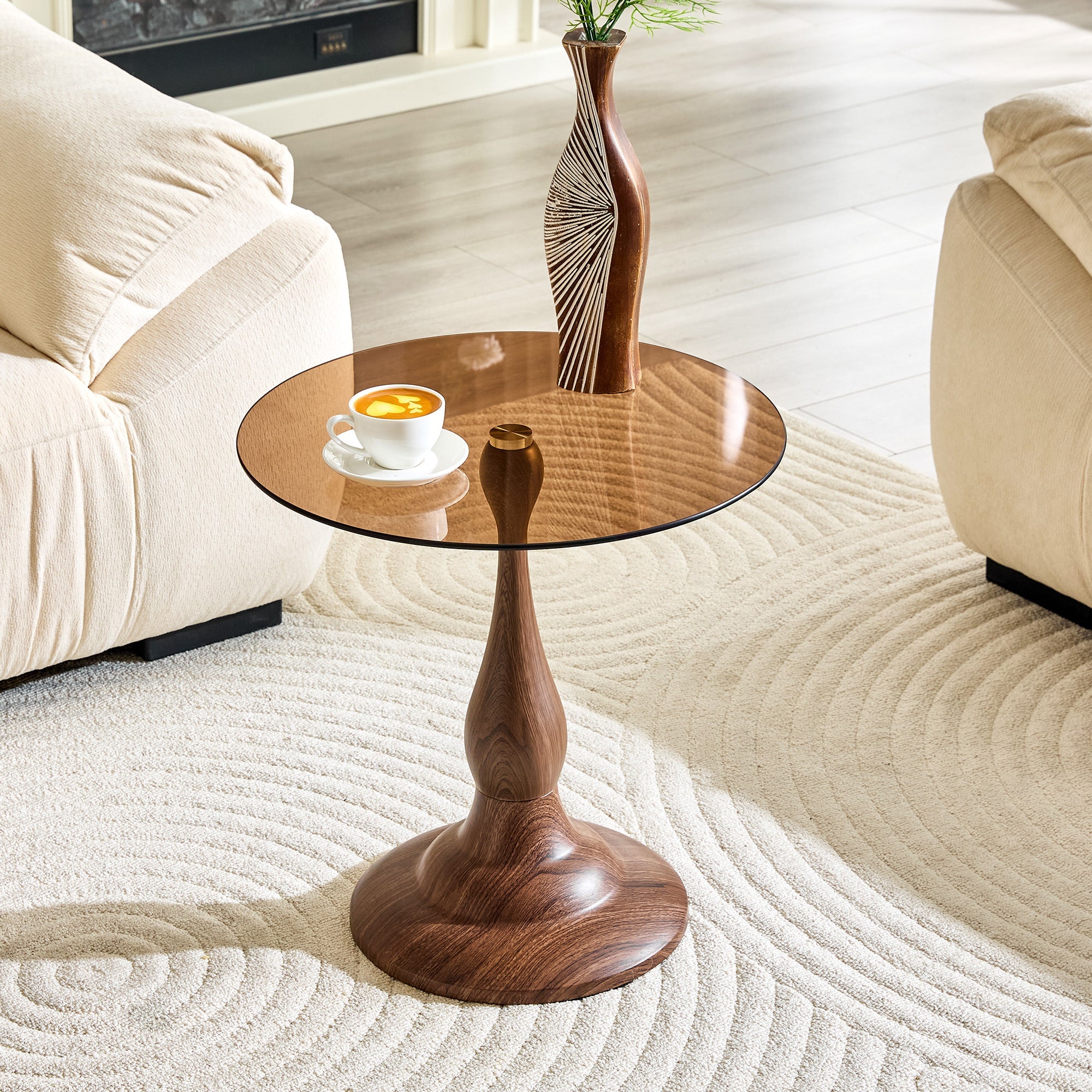 20" Small Luxury Metal Round Side Table with a Glass Top