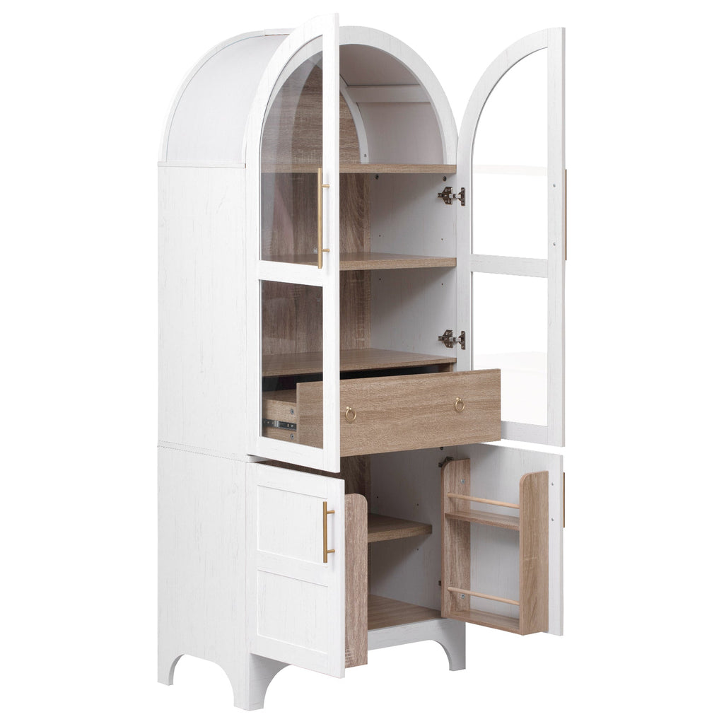 71" Tall Arched Farmhouse Kitchen Pantry Cabinet with Door Shelves