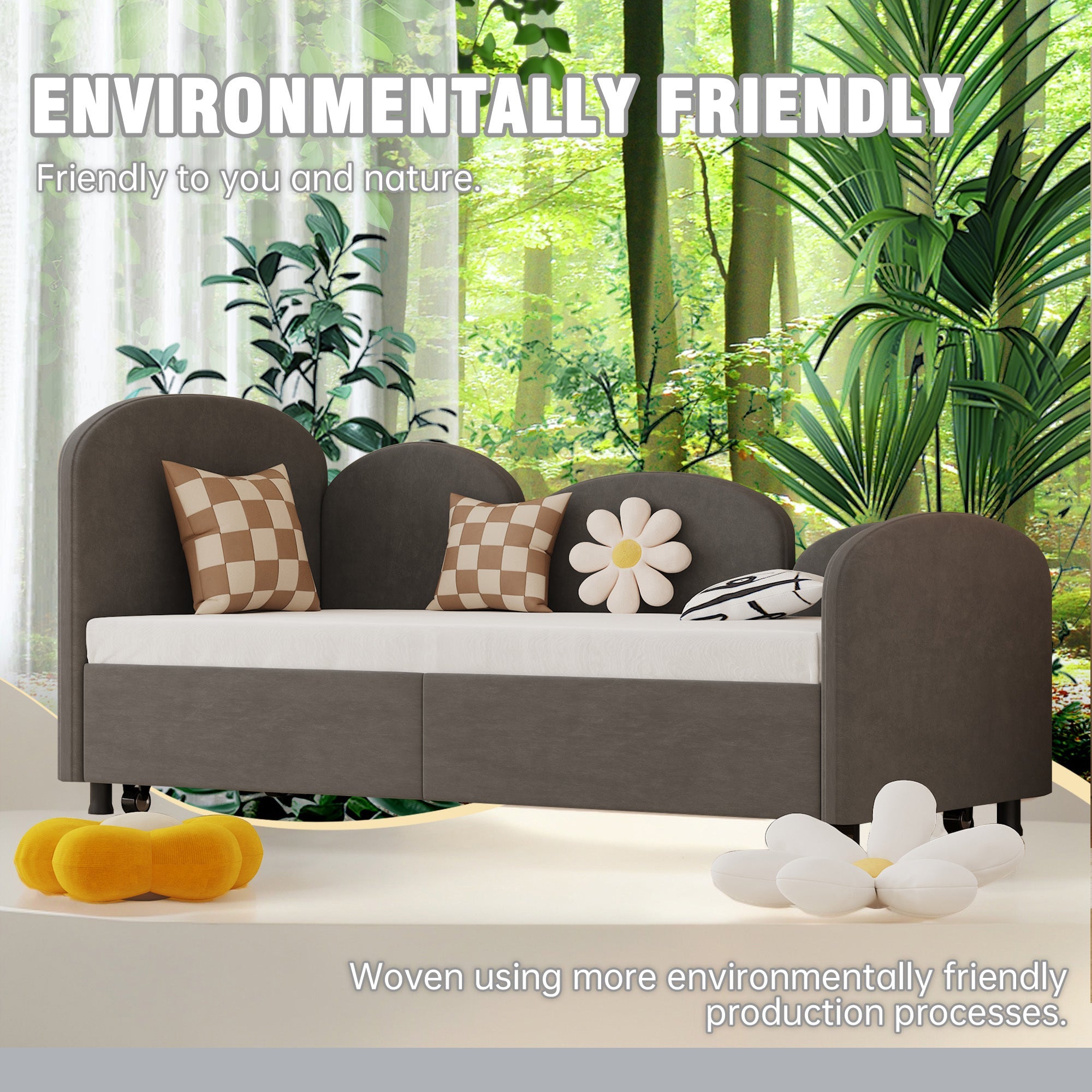 Modern Twin Size Velvet Upholstered Daybed