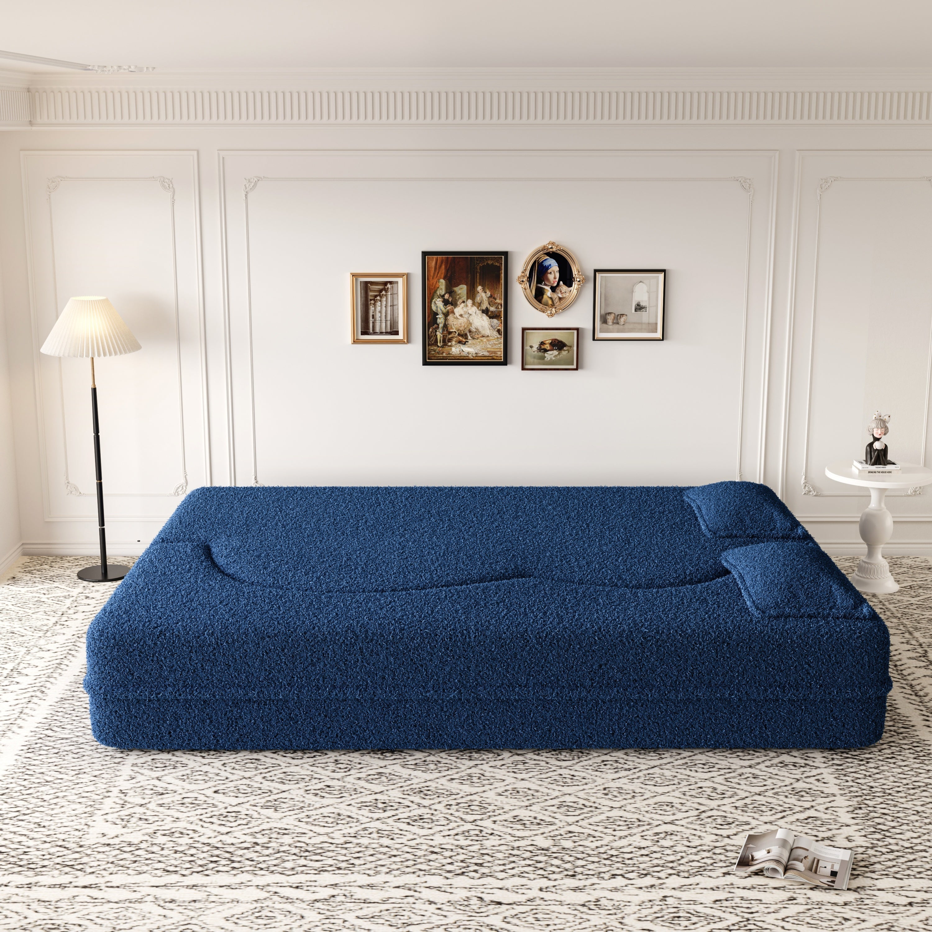 Modern Convertible Teddy Fabric Sofa with 2 Pillows