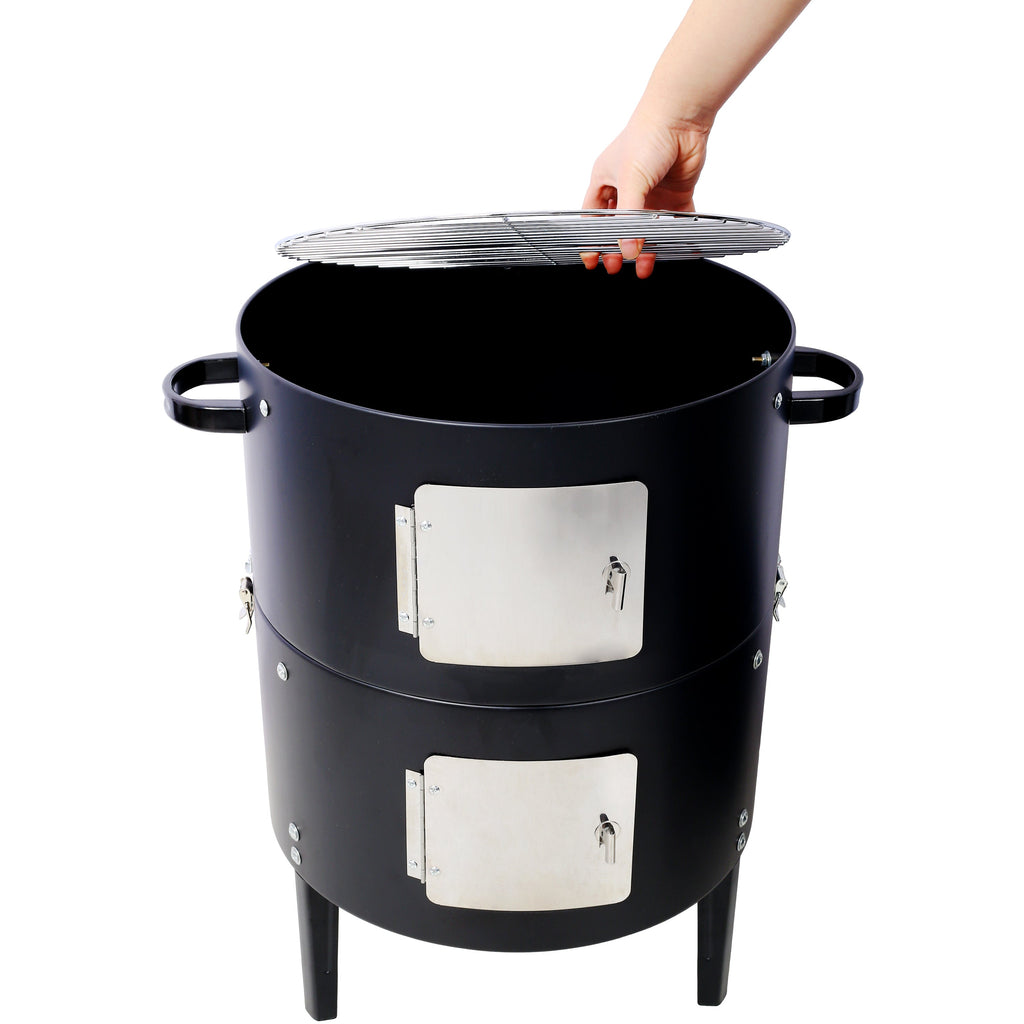 17 Inch Steel Charcoal Smoker Heavy Duty BBQ Grill Outdoor Cooking Black