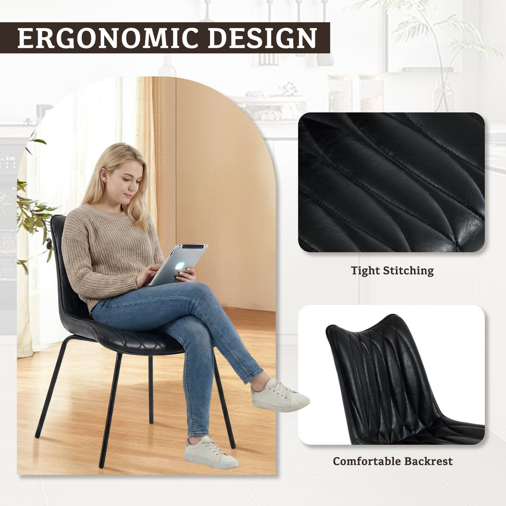 Firmoz Modern PU Leather Dining Chair with Black Iron Legs & Ergonomic Backrest