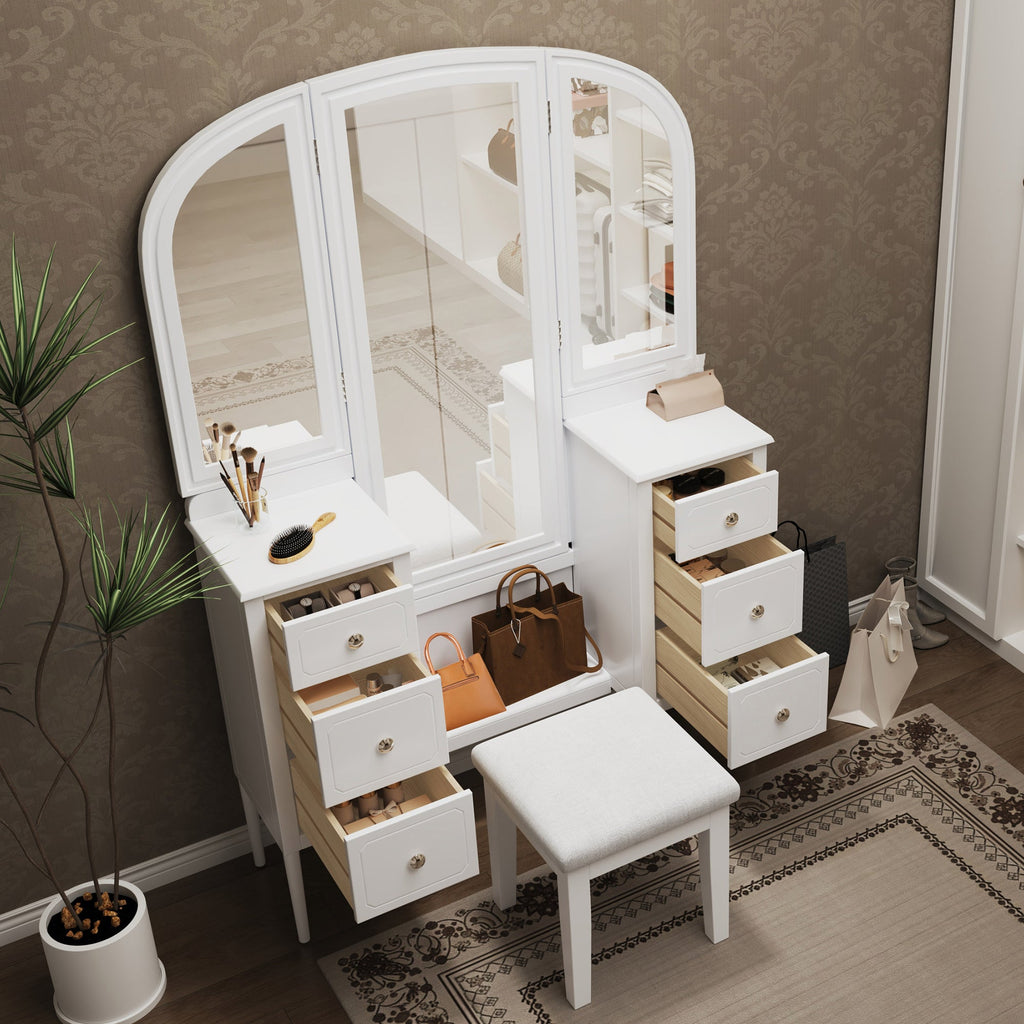Antique Makeup Vanity Desk with Triple Mirror