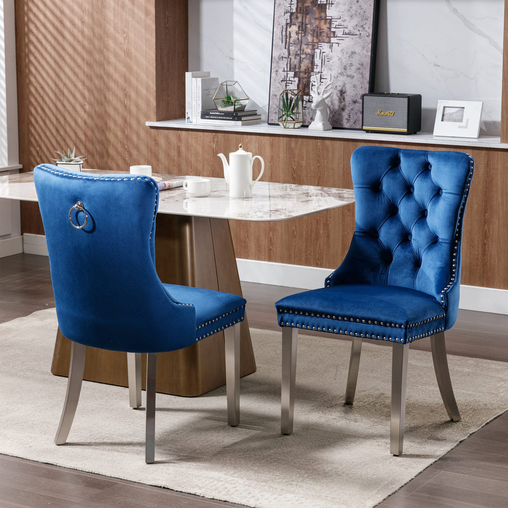 Modern High-end Tufted Solid Wood Velvet Dining Chairs (Set of 2)