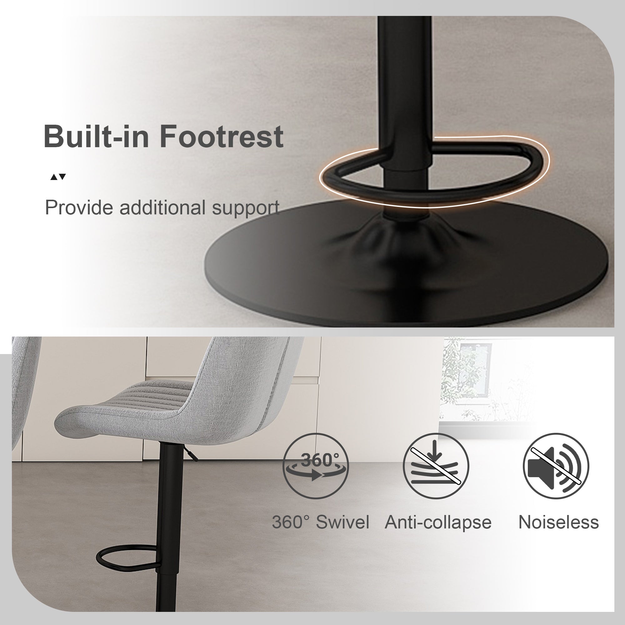 Swivel Bar Stools with Adjustable Height (Set of 2)