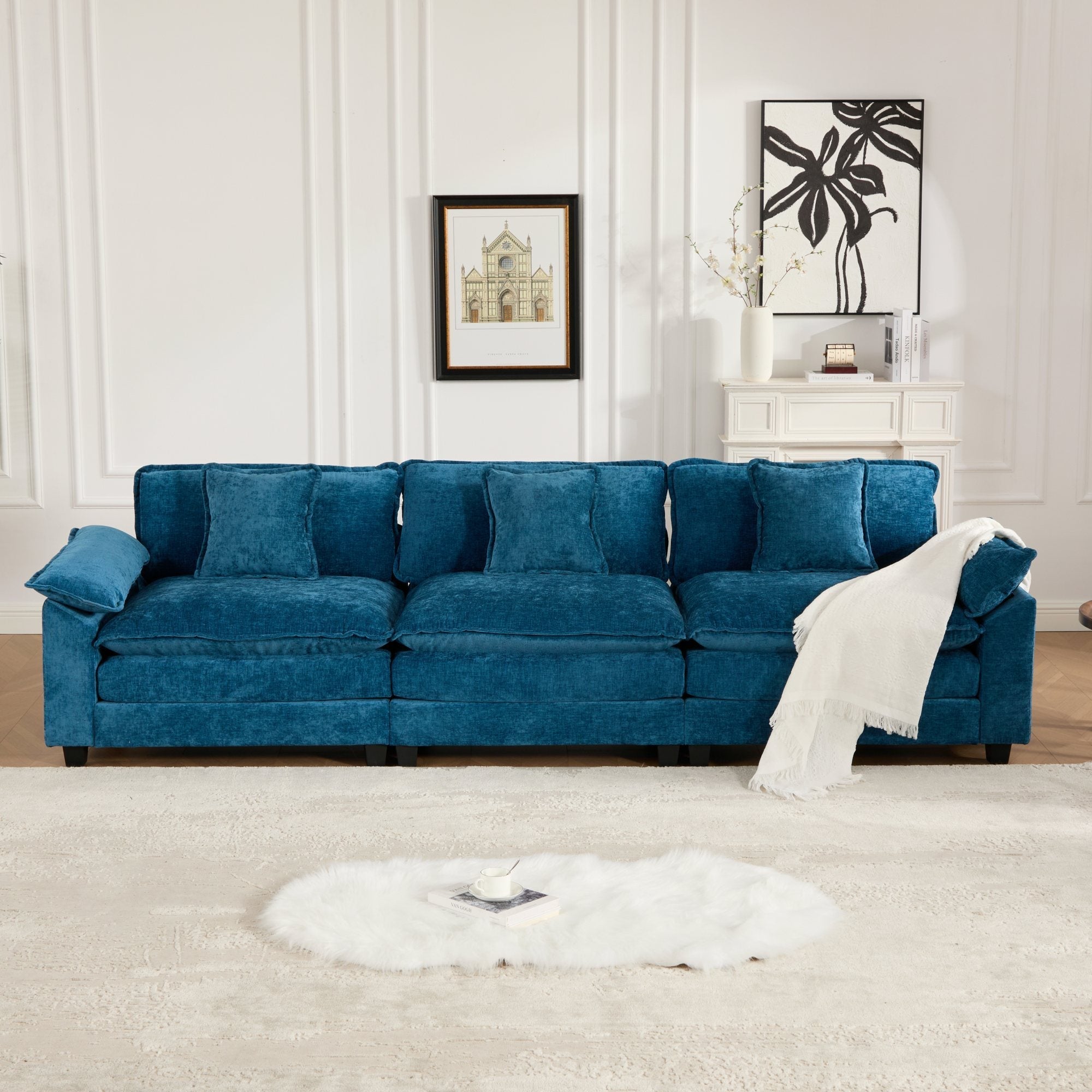 Modern Comfy Upholstered Seat Cushion Sectional Couch (Ottoman is Not Included)