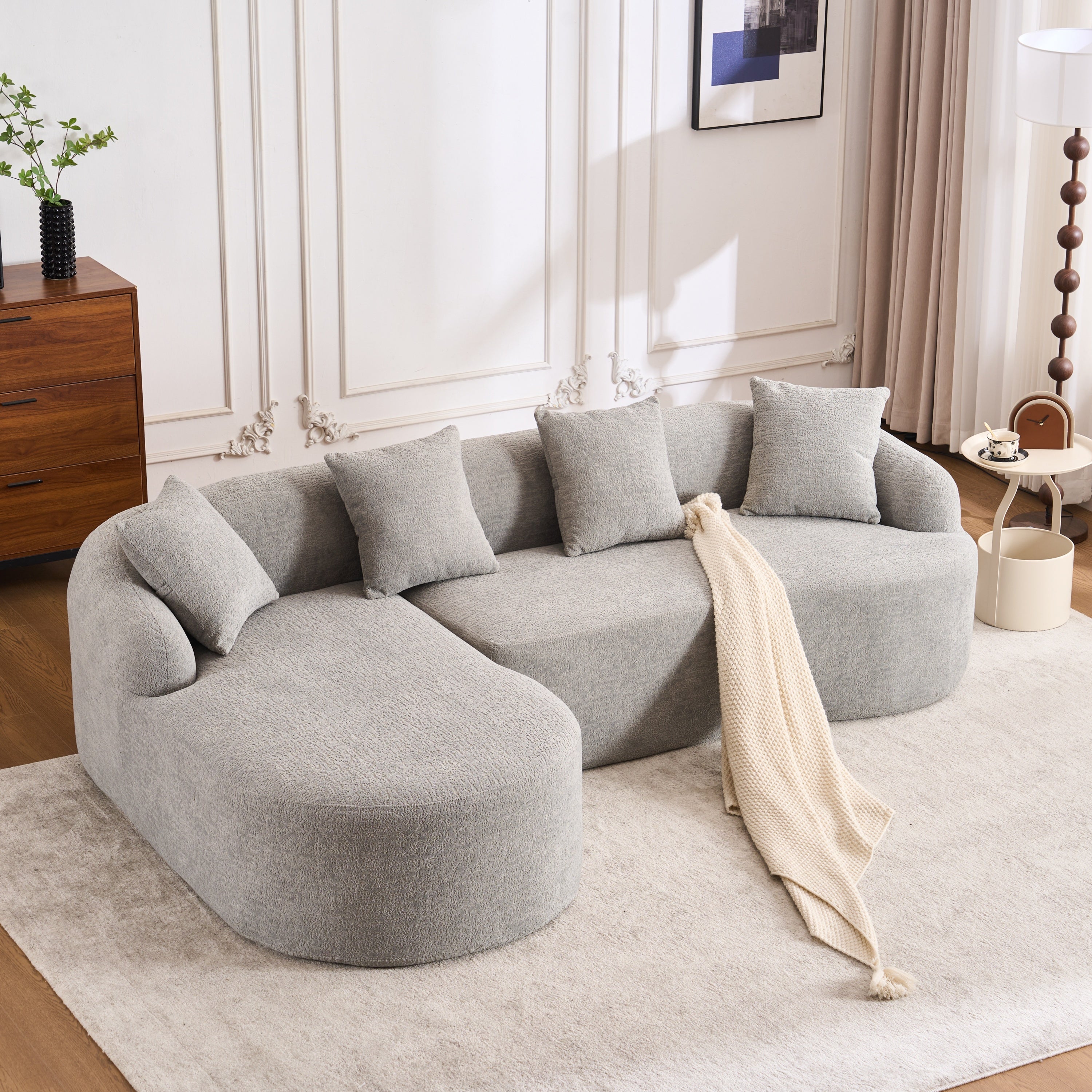 Boneless L-Shape Sectional Sofa with Curved Chaise