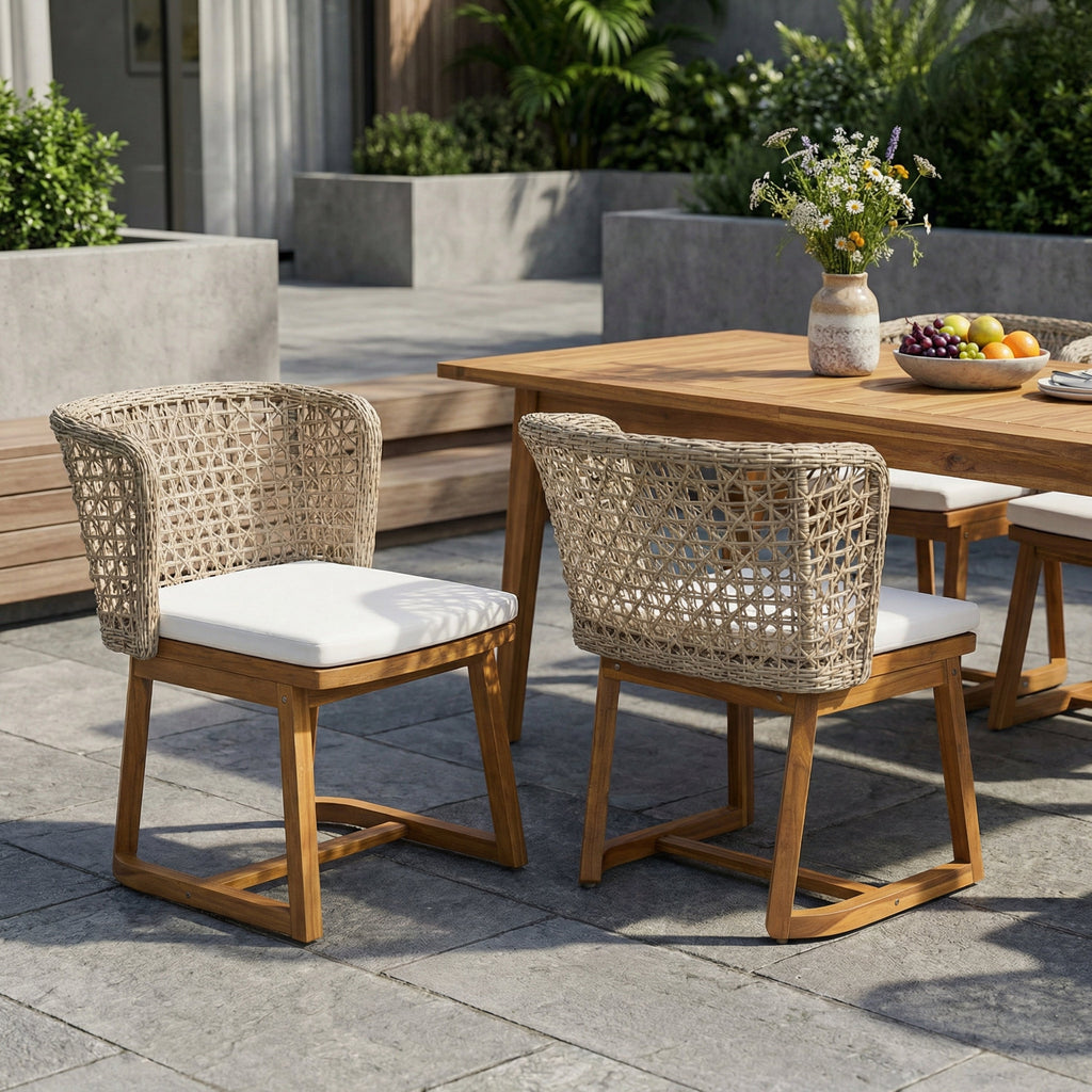 Outdoor Acacia Wood Dining Chairs with Beige Cushion (Set of 2)