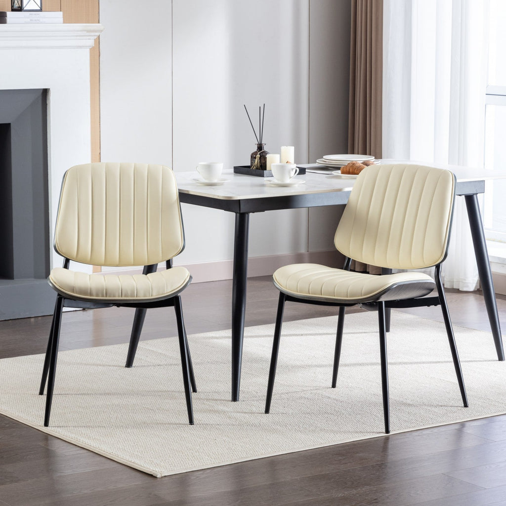 Mid Century Modern Retro Faux Leather Dining Chairs with Walnut Bentwood (Set of 2)