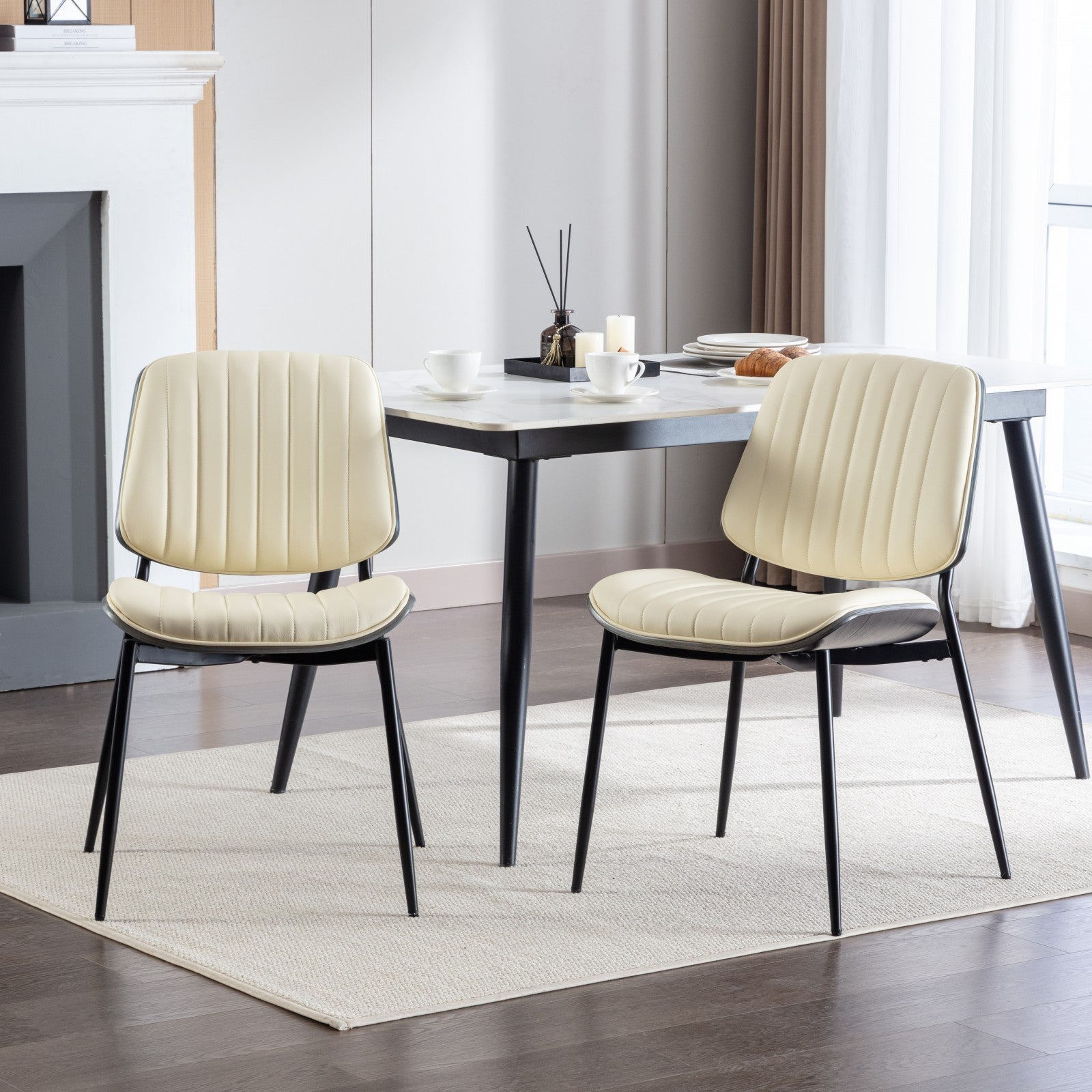 Mid Century Modern Retro Faux Leather Dining Chairs with Walnut Bentwood (Set of 2)