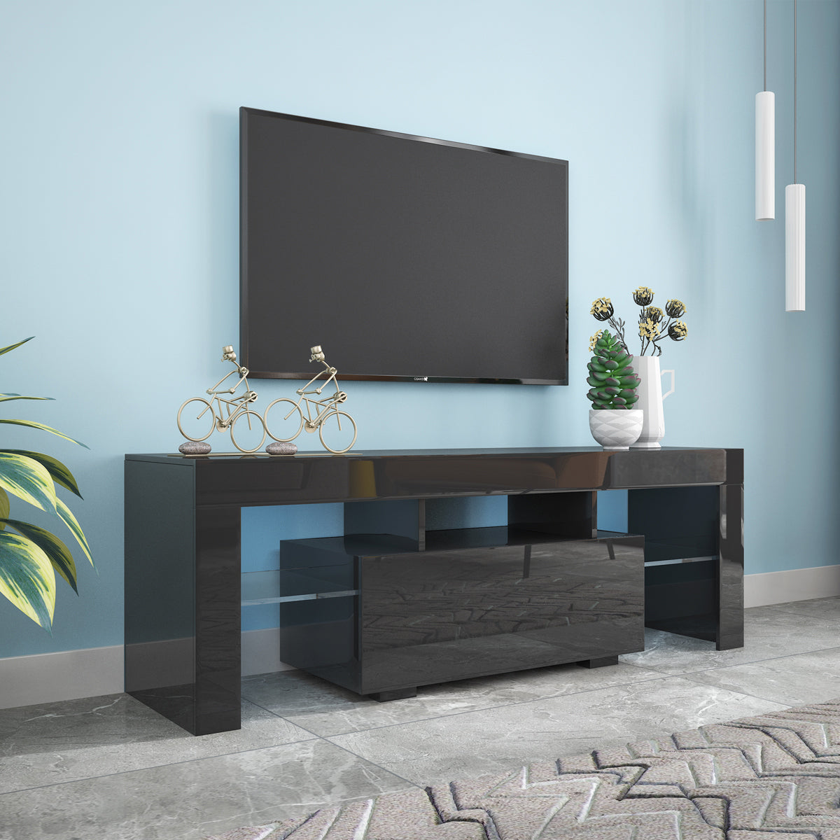 51" Black TV Stand with LED RGB Lights