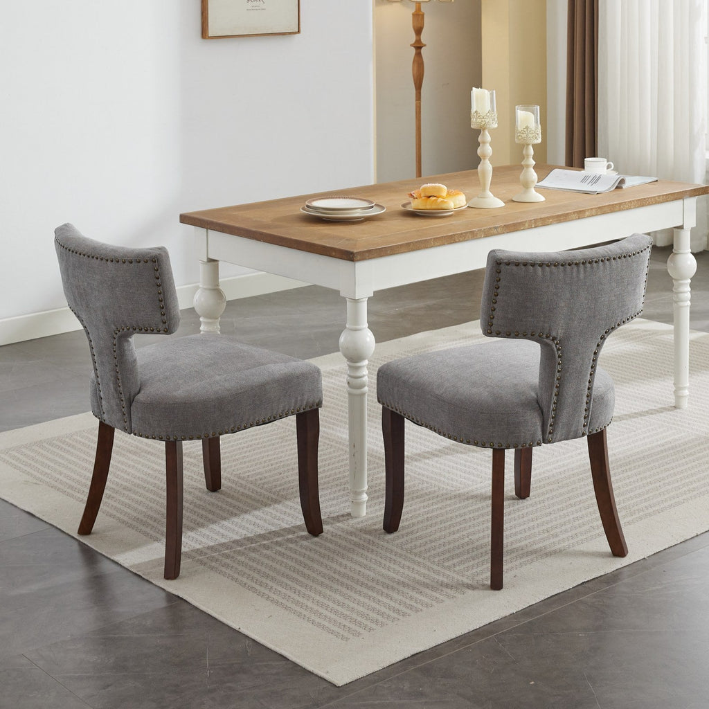 Mid Century Farmhouse Linen Fabric Dining Chairs (Set of 2)