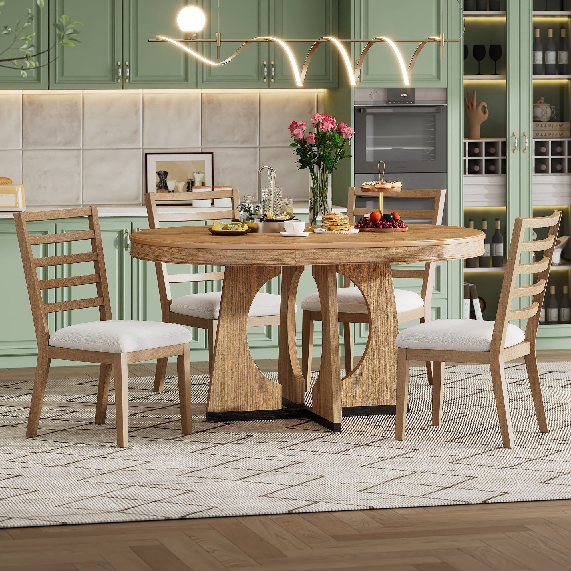 5-Piece Retro Extendable Dining Table Set with 16" Removable Leaf