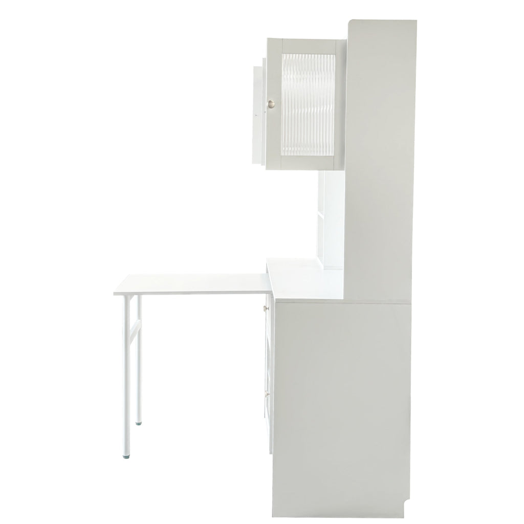 90 Degree Rotating Desktop Computer Desk with Glass Door for Home Office