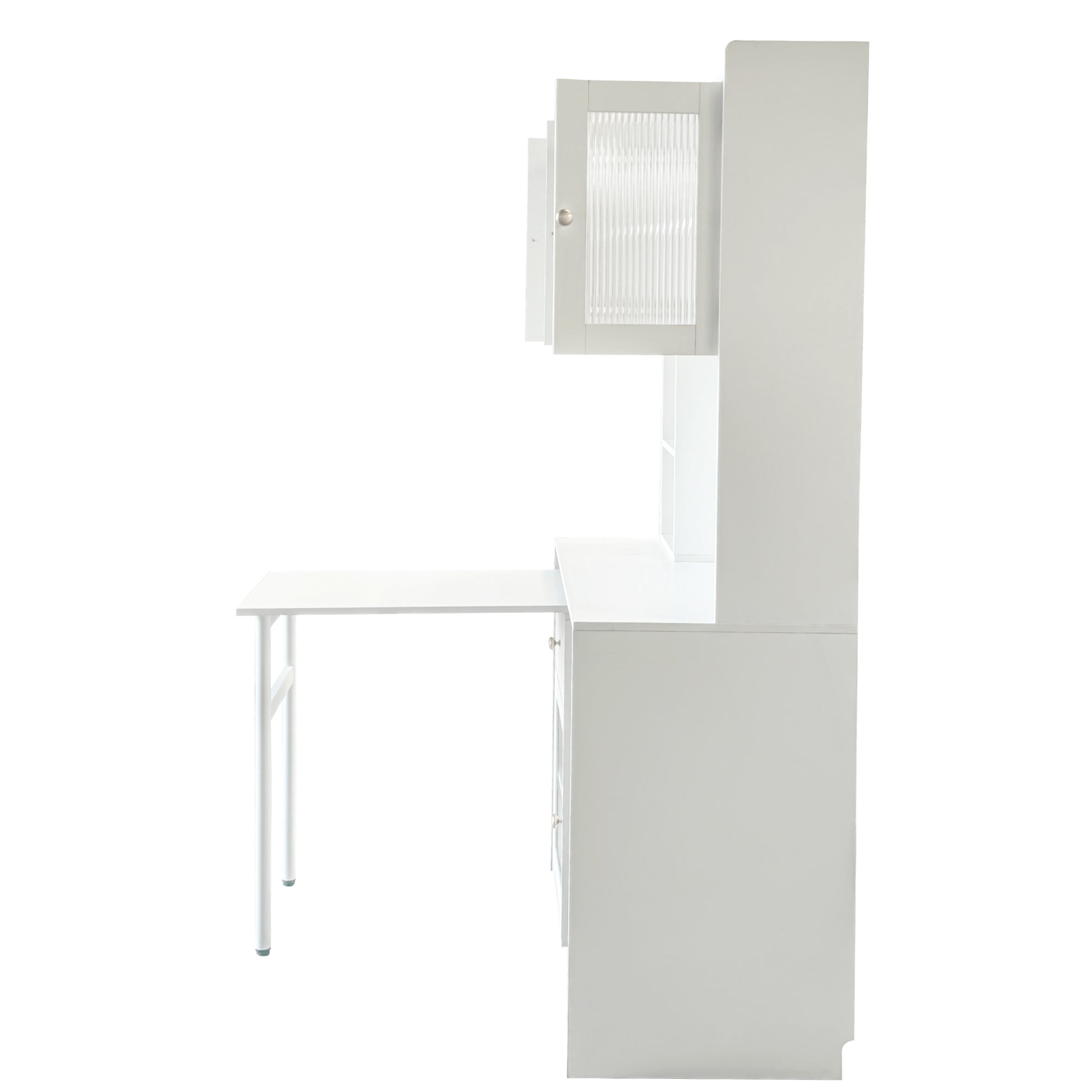 90 Degree Rotating Desktop Computer Desk with Glass Door for Home Office