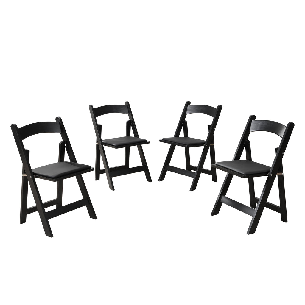 Set of 4 Folding Chairs Cushioned Solid Wood Space-Saving Dining Chairs