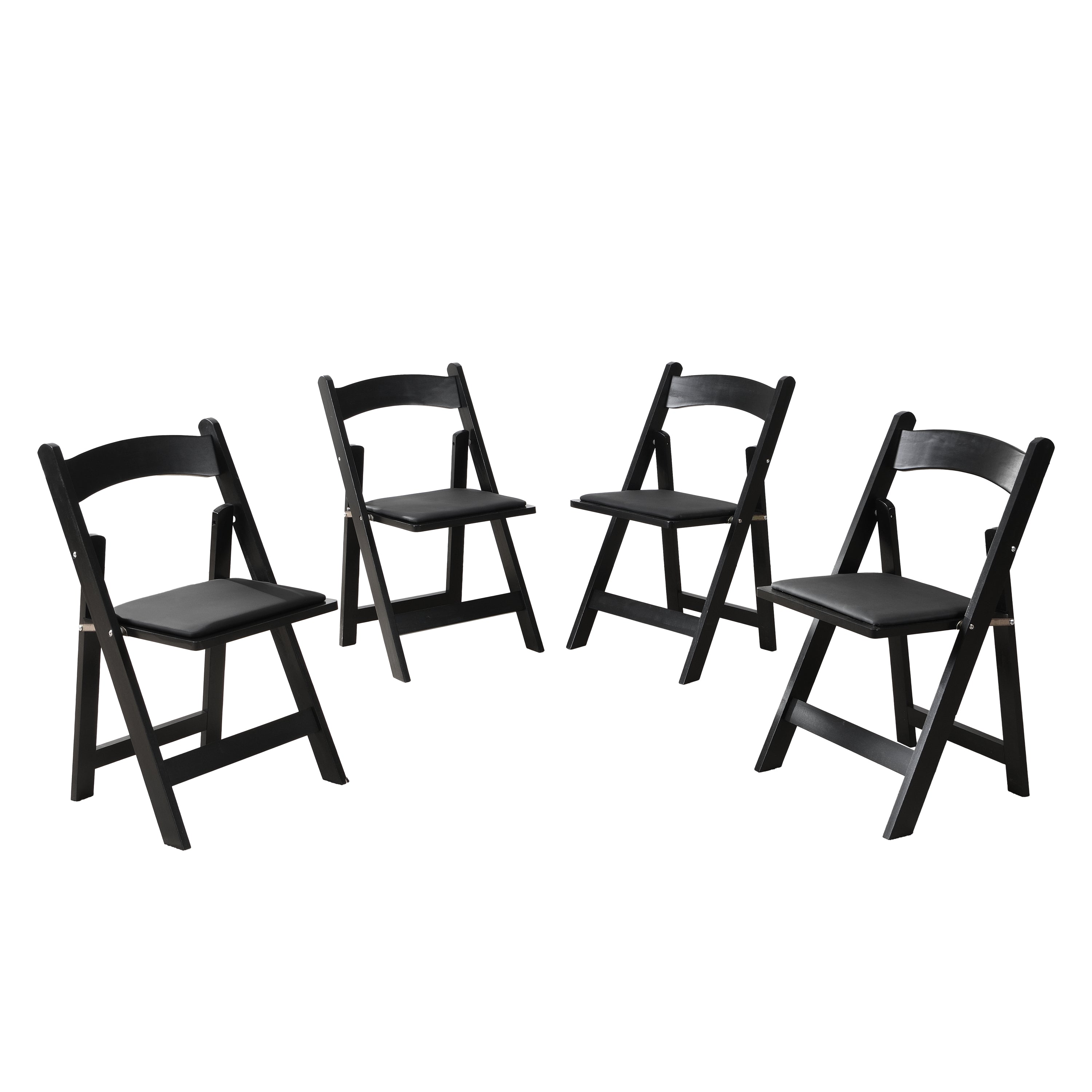 Set of 4 Folding Chairs Cushioned Solid Wood Space-Saving Dining Chairs