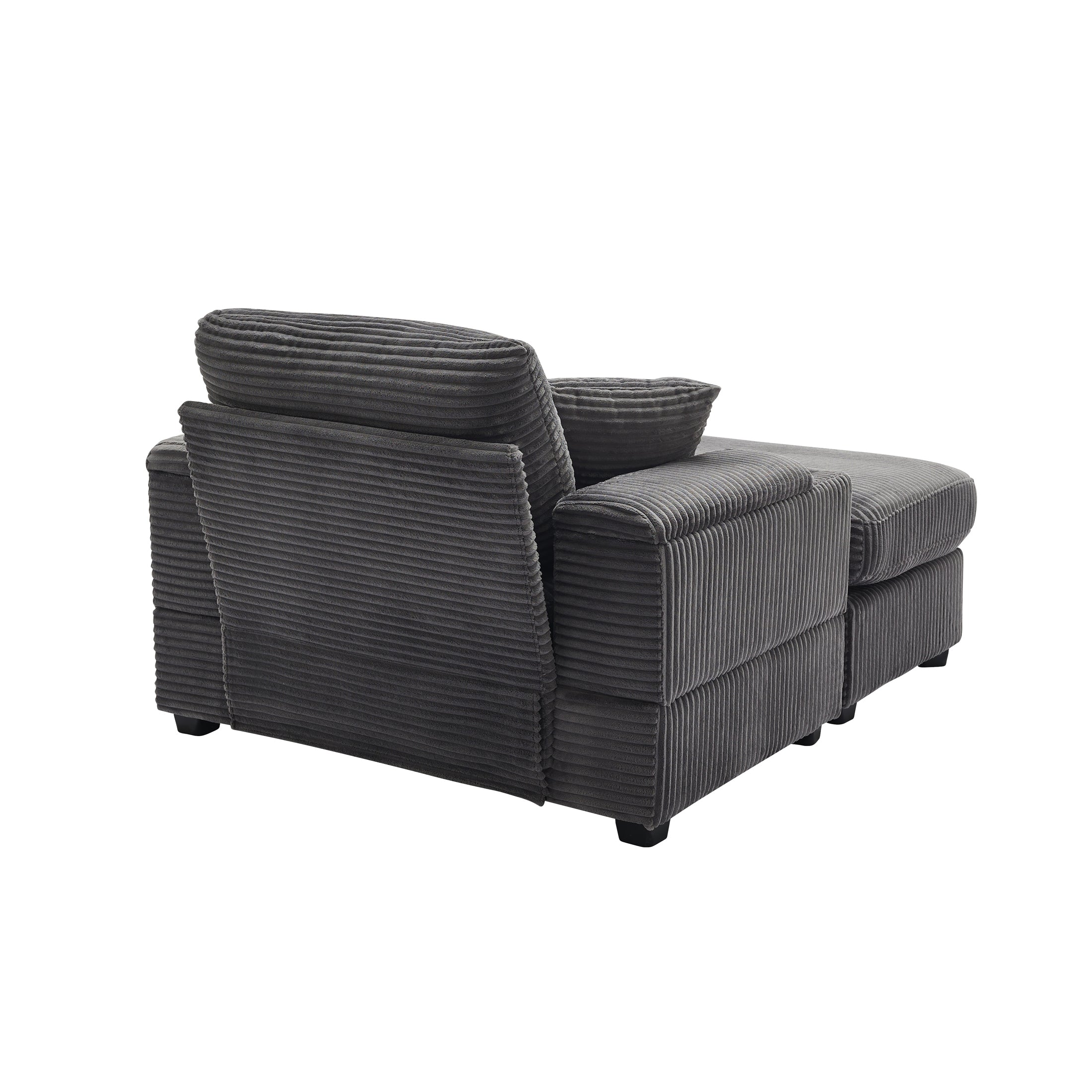 Corduroy Upholstered Chaise Lounge Sofa with Handrail Storage