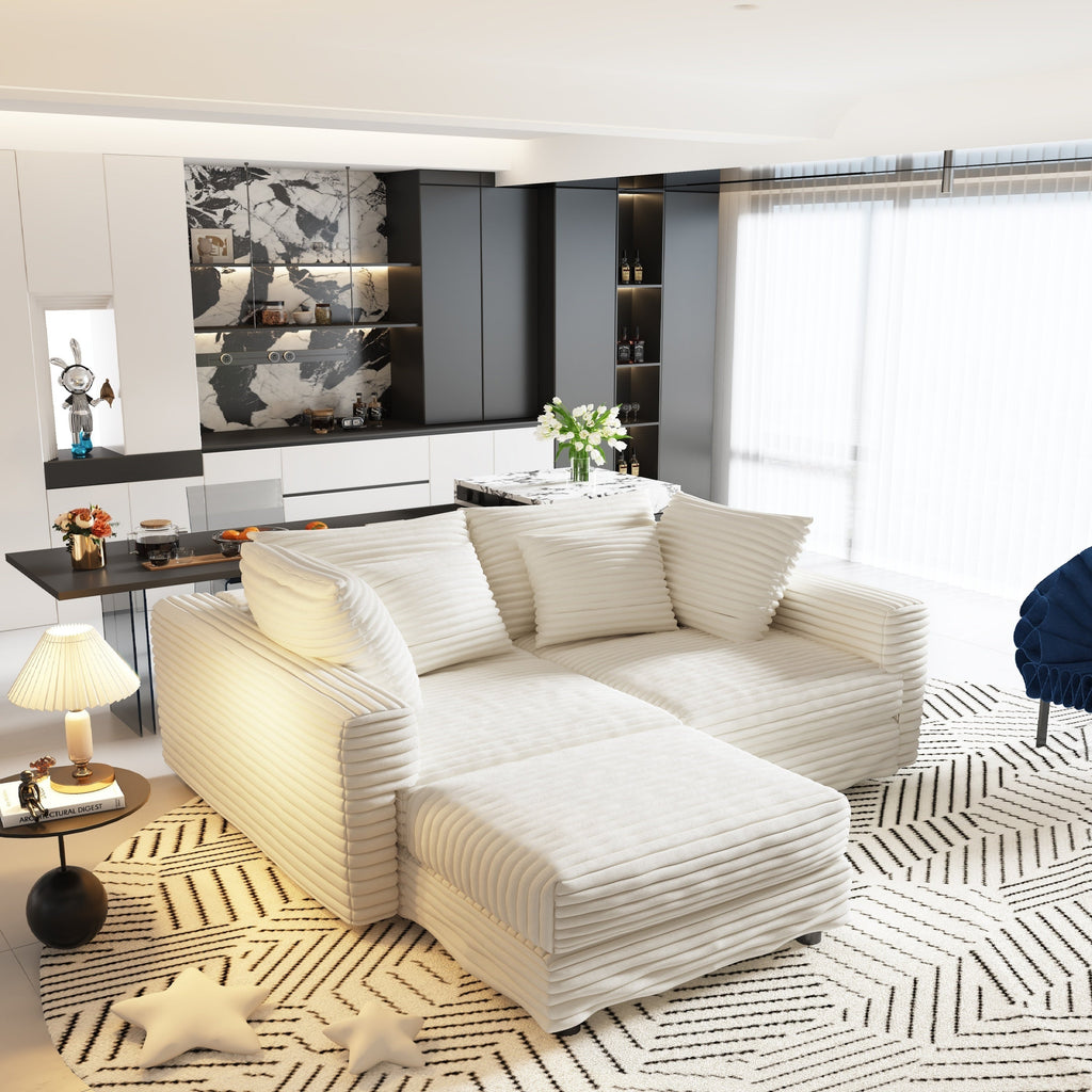 Modern 4 Seat Comfy Upholstered Sofa + Ottoman Option