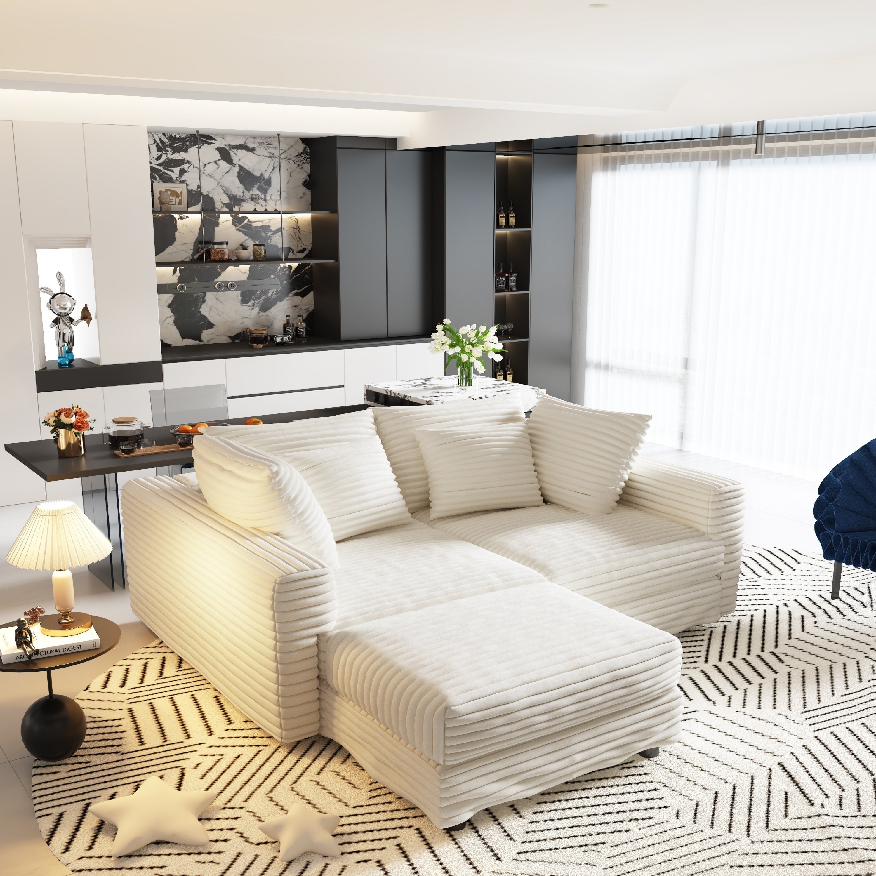 Modern 4 Seat Comfy Upholstered Sofa + Ottoman Option