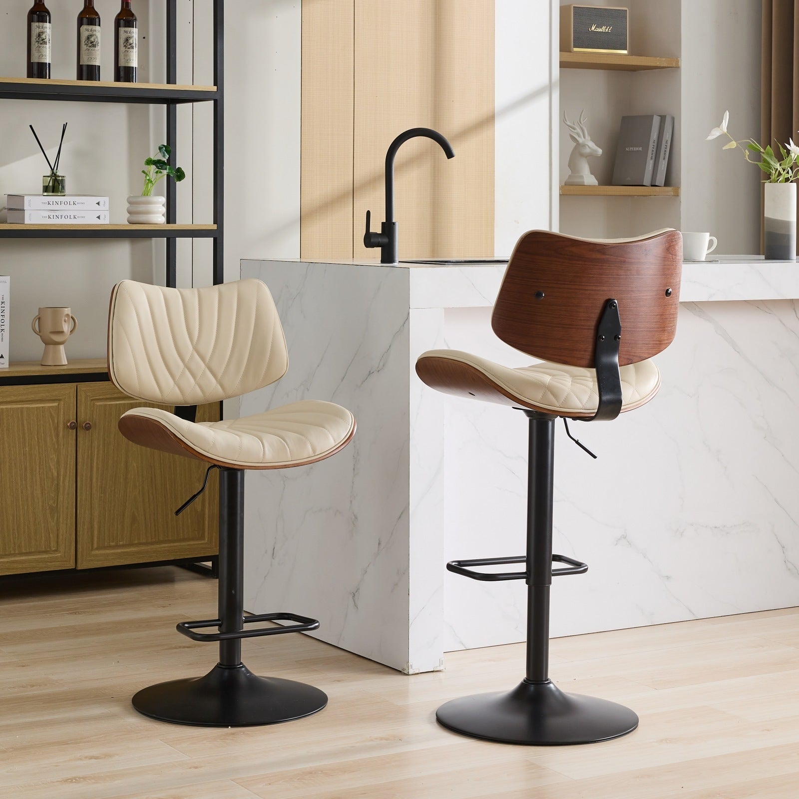 Mid Century Walnut Bentwood Bar Stools (Set of 2)