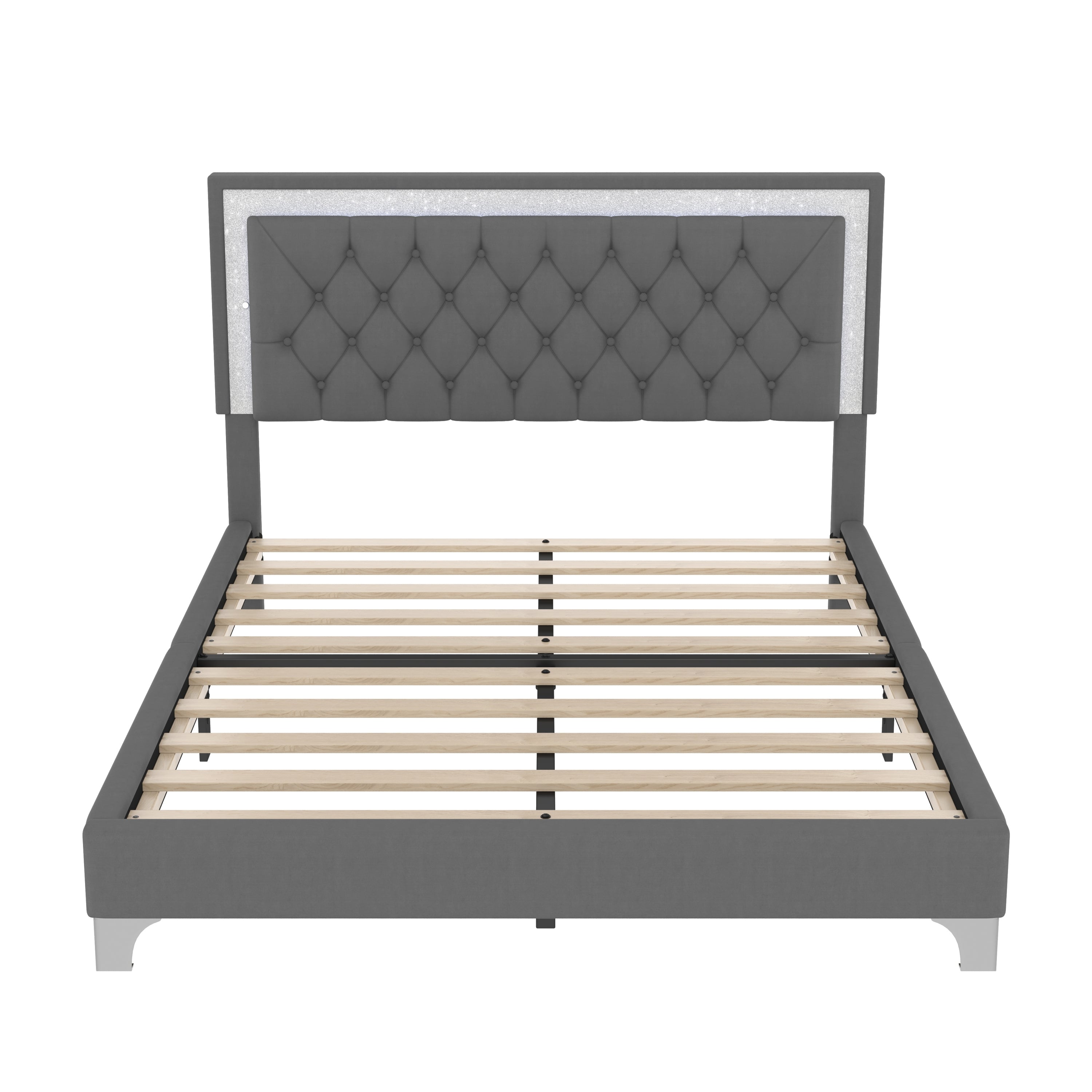 Queen Size Upholstered Bed Frame with LED Lights