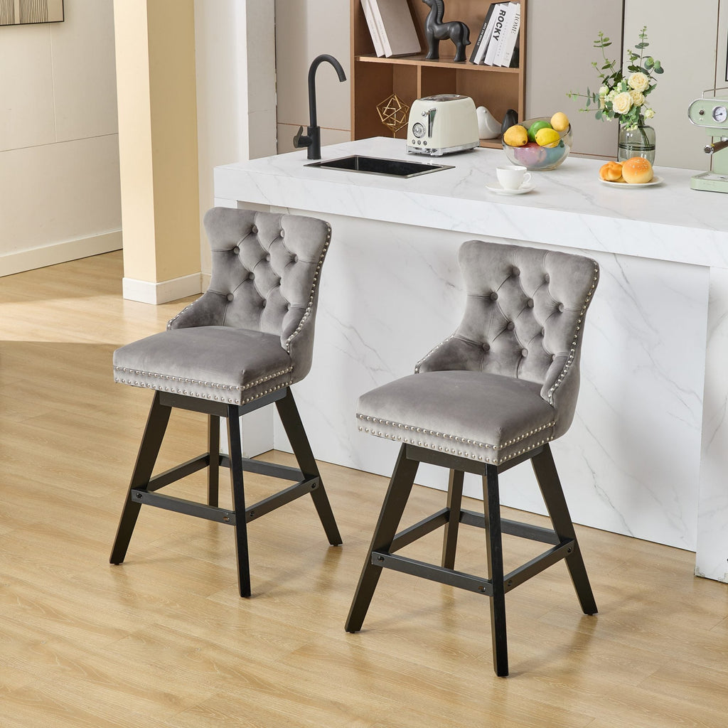 Swivel Velvet Barstools with Button Tufted Decoration (Set of 2)