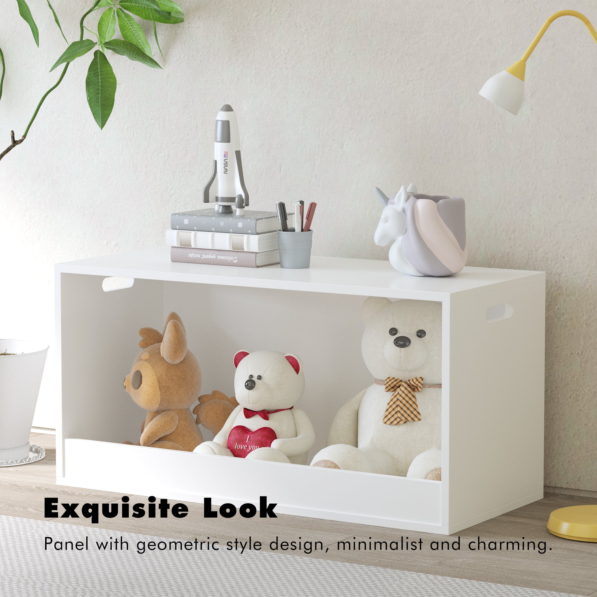 White Wooden Open Toy Storage Box for Kids