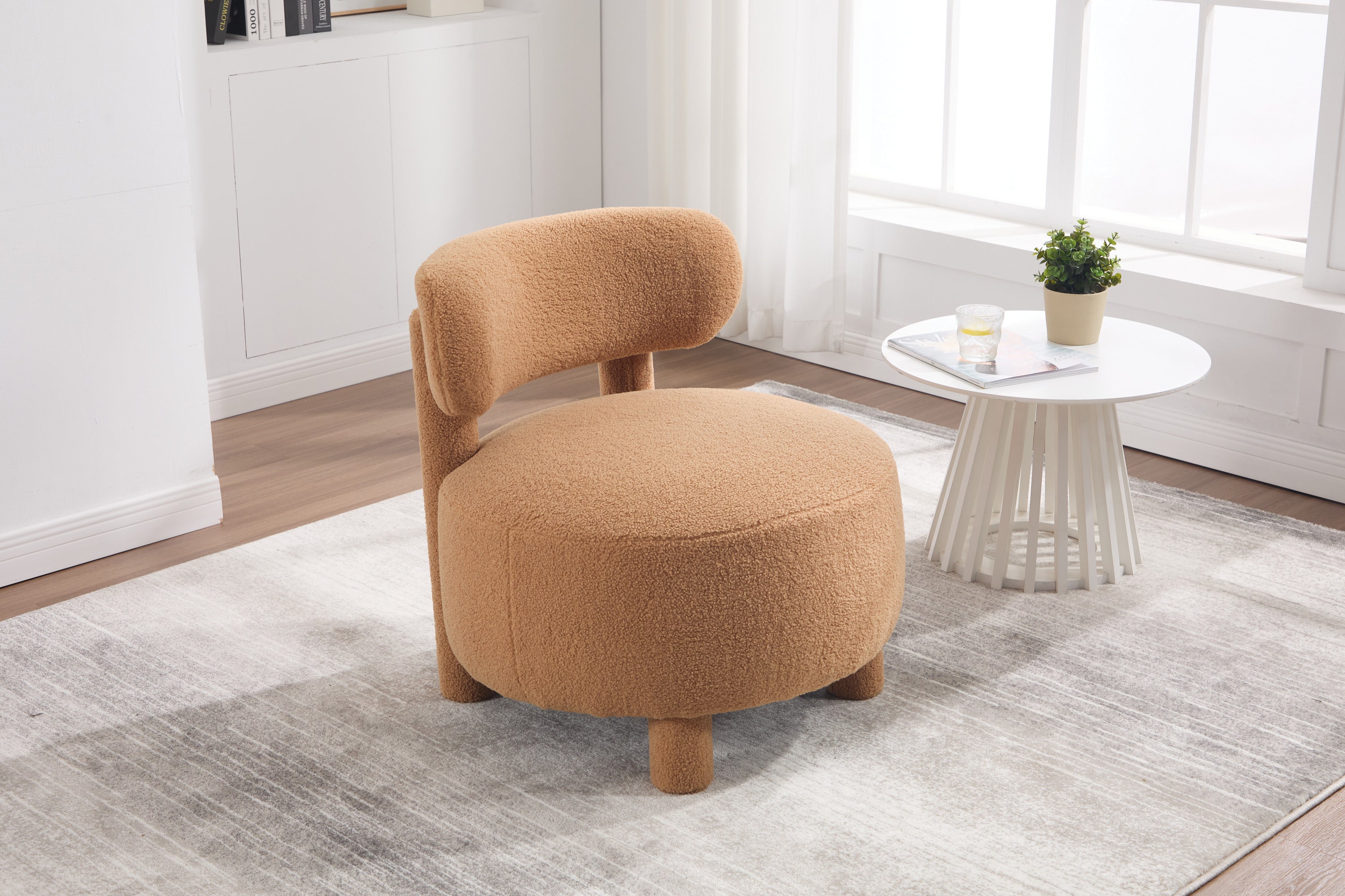 Fur/Teddy Fabric Armless Accent Chair with Curved Backrest
