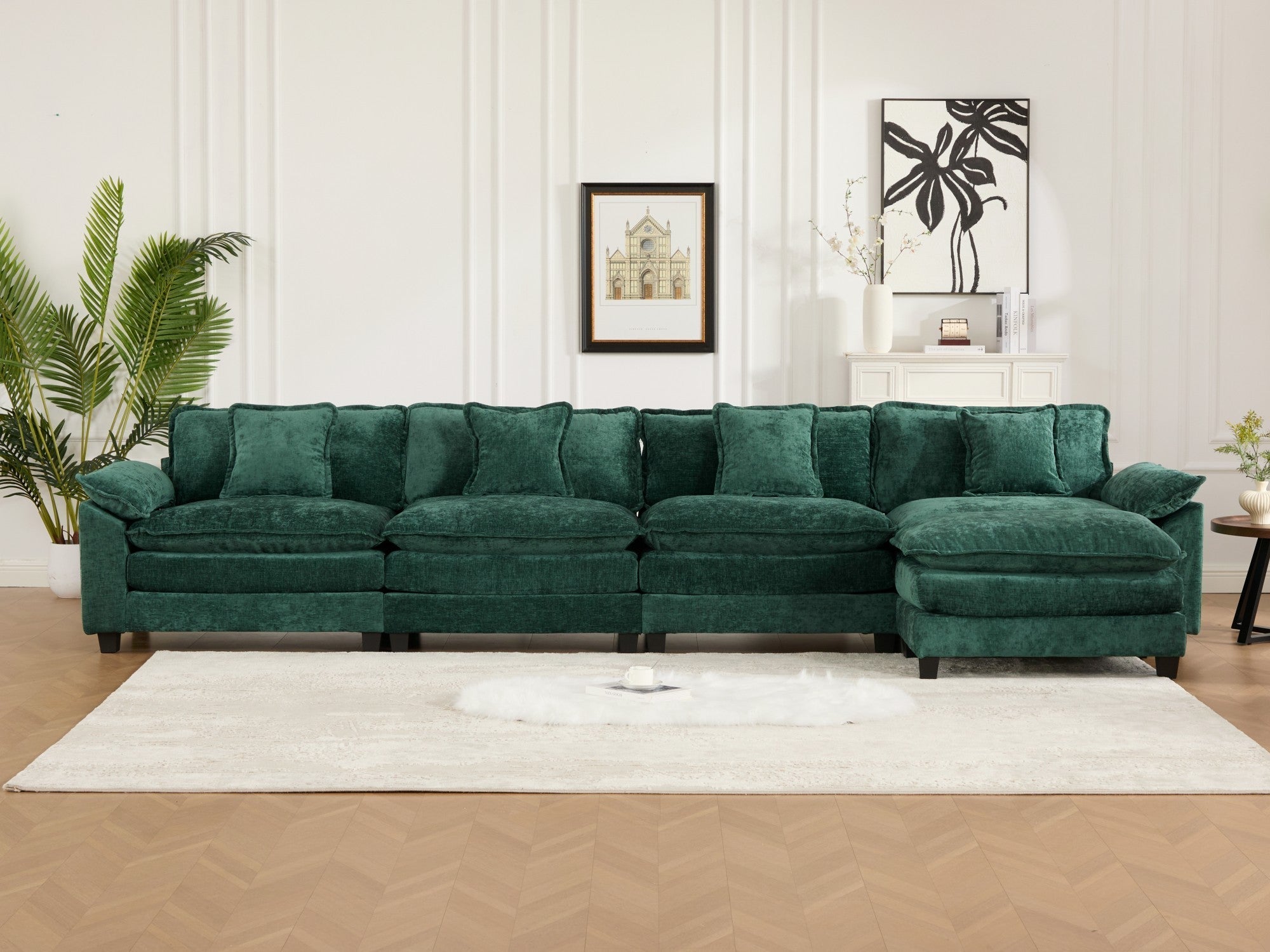 Modern Comfy Upholstered Seat Cushion Sectional Couch (Ottoman is Not Included)