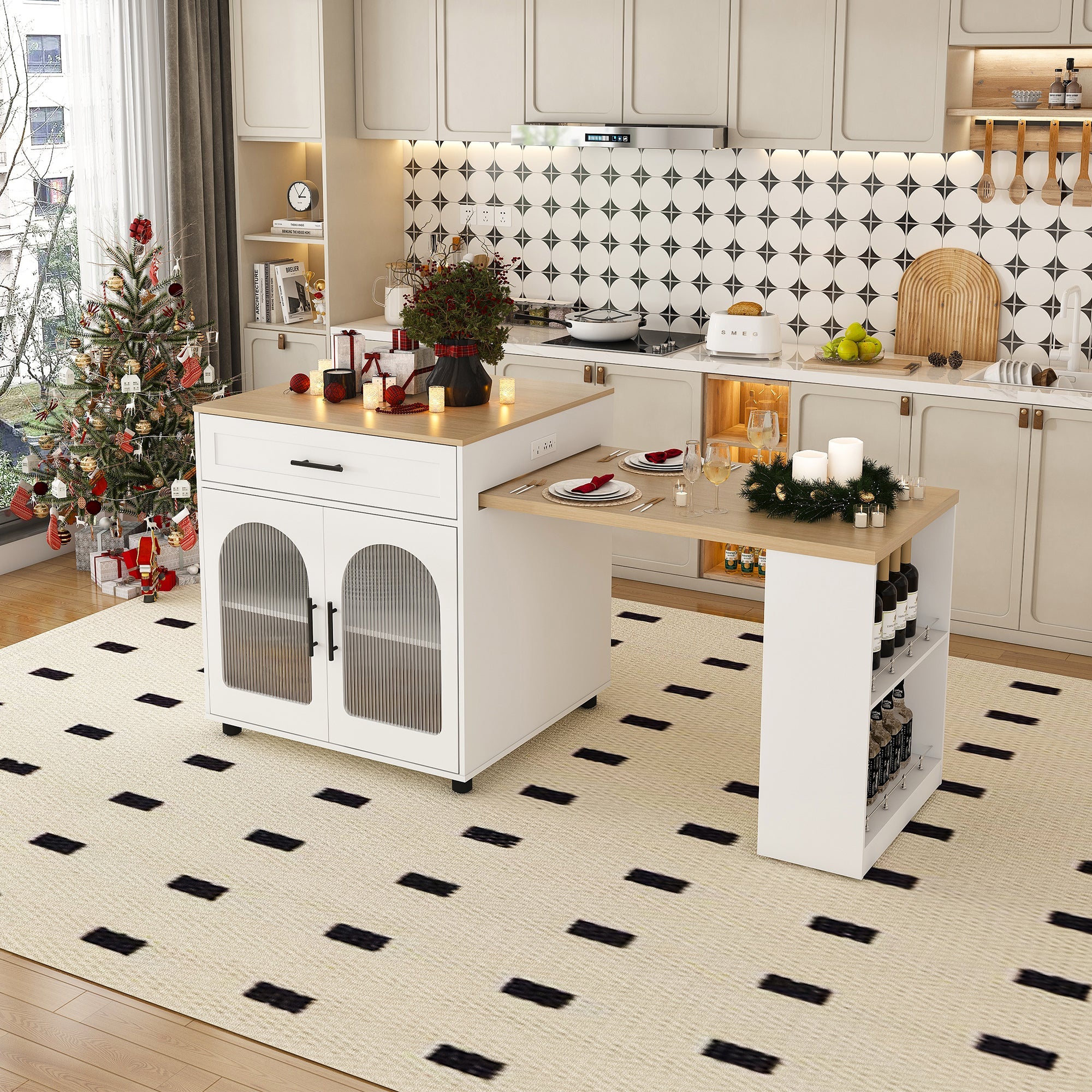 Expandable Kitchen Island with Dining Table