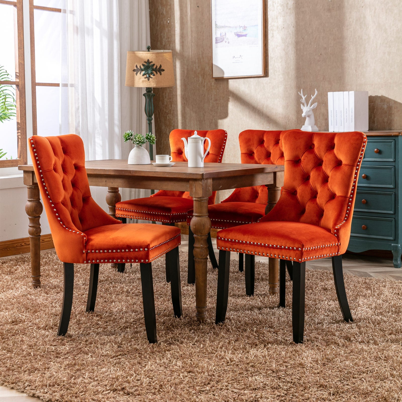 Modern High-end Tufted Solid Wood Velvet Dining Chair(Set of 2)