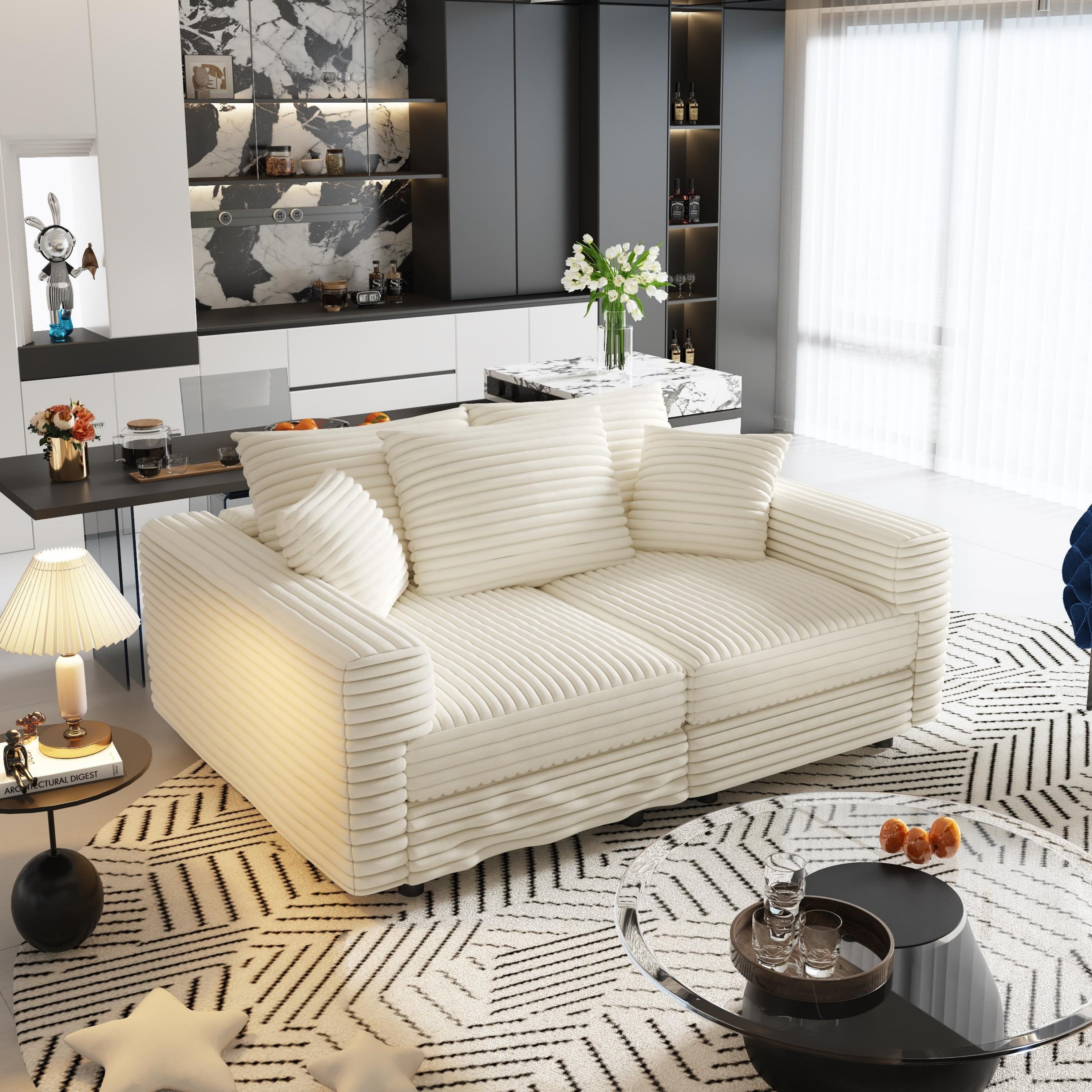 82.7' Modern Comfy Cloud Couch Sofa with Soft Pillows + Ottomans Option