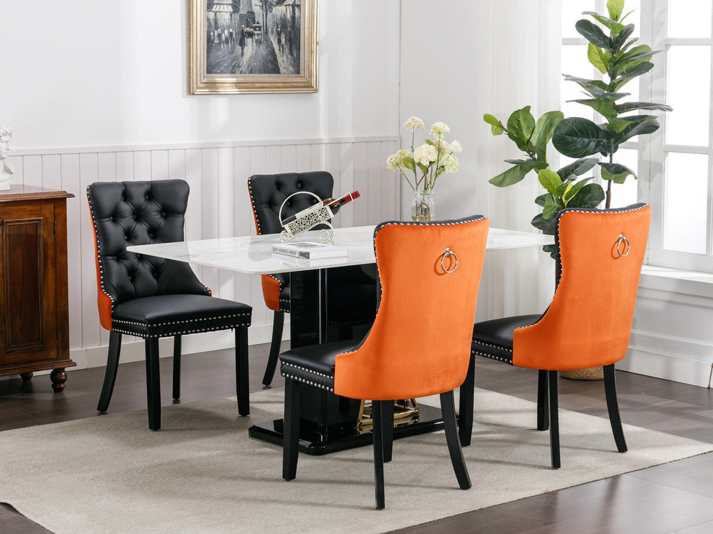 Tufted Solid Wood PU Upholstered Dining Chair with Wood Legs (Set of 2)