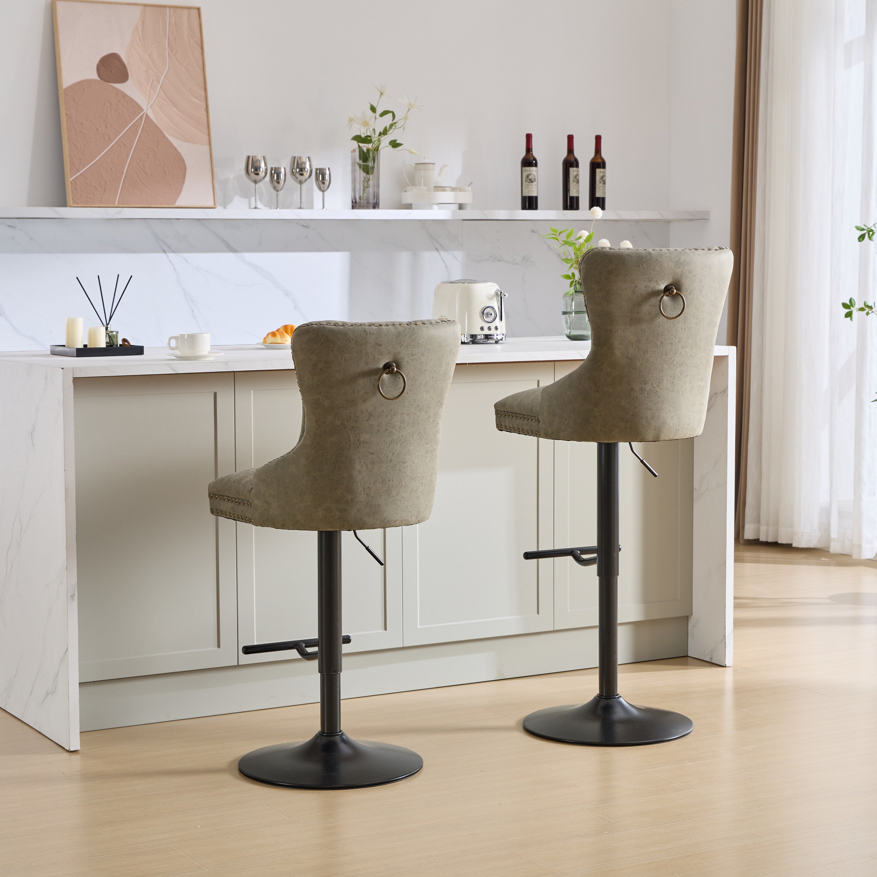 Aged and Retro PU Swivel Barstools Adjusatble Seat Height (Set of 2)