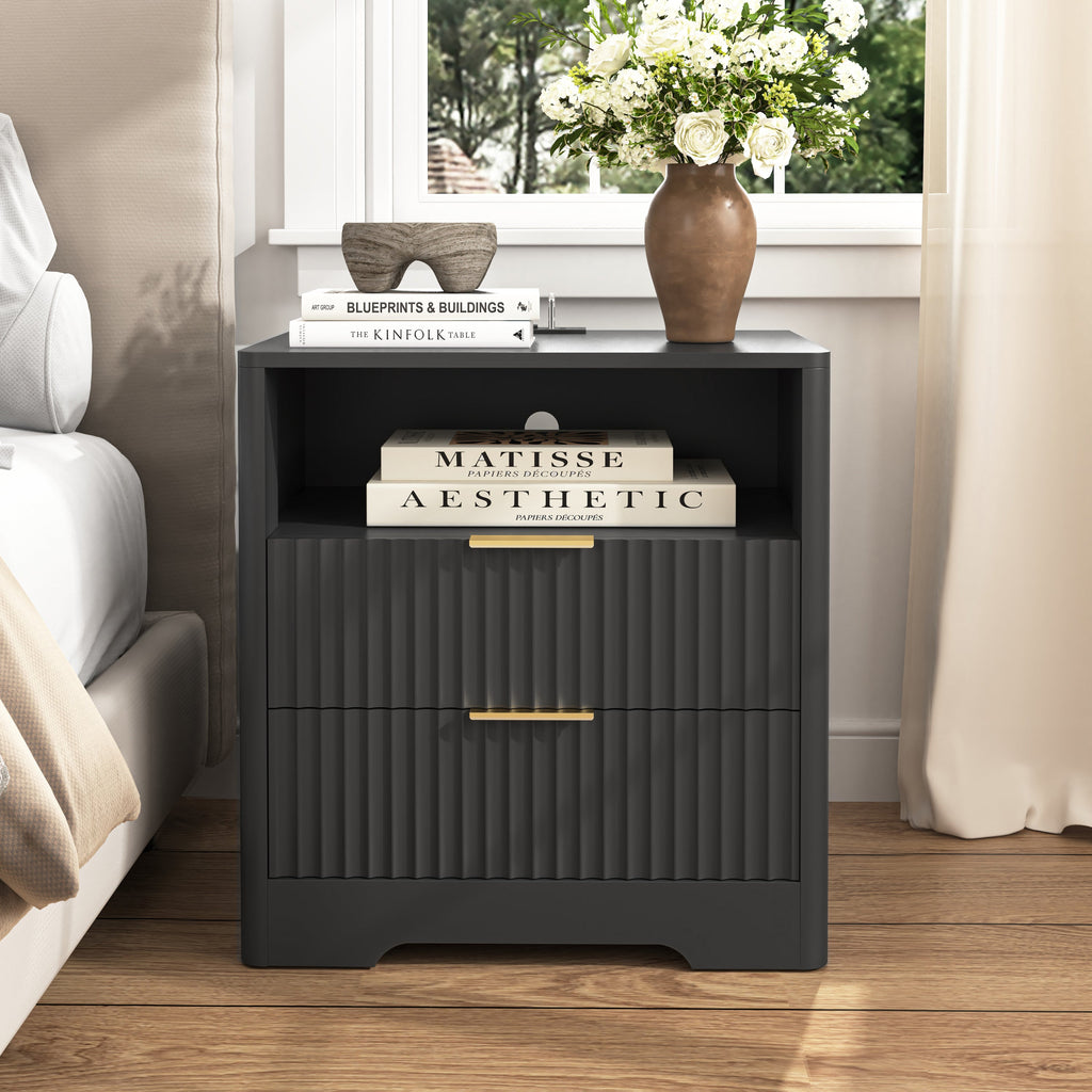 Smart Nightstand with Charging Station for Bedroom