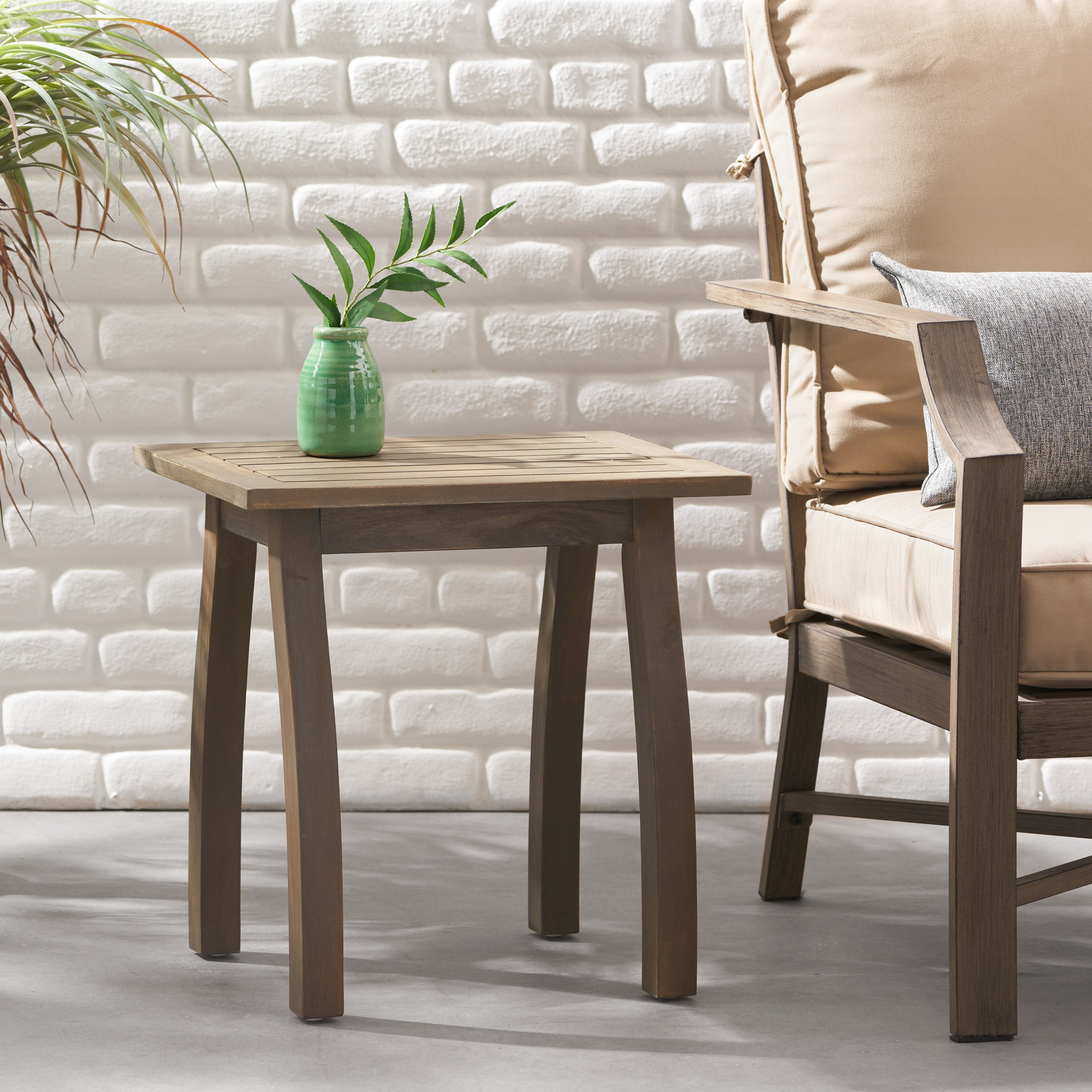 Kinesis Outdoor Side Table with Slatted Top and Wood Frame