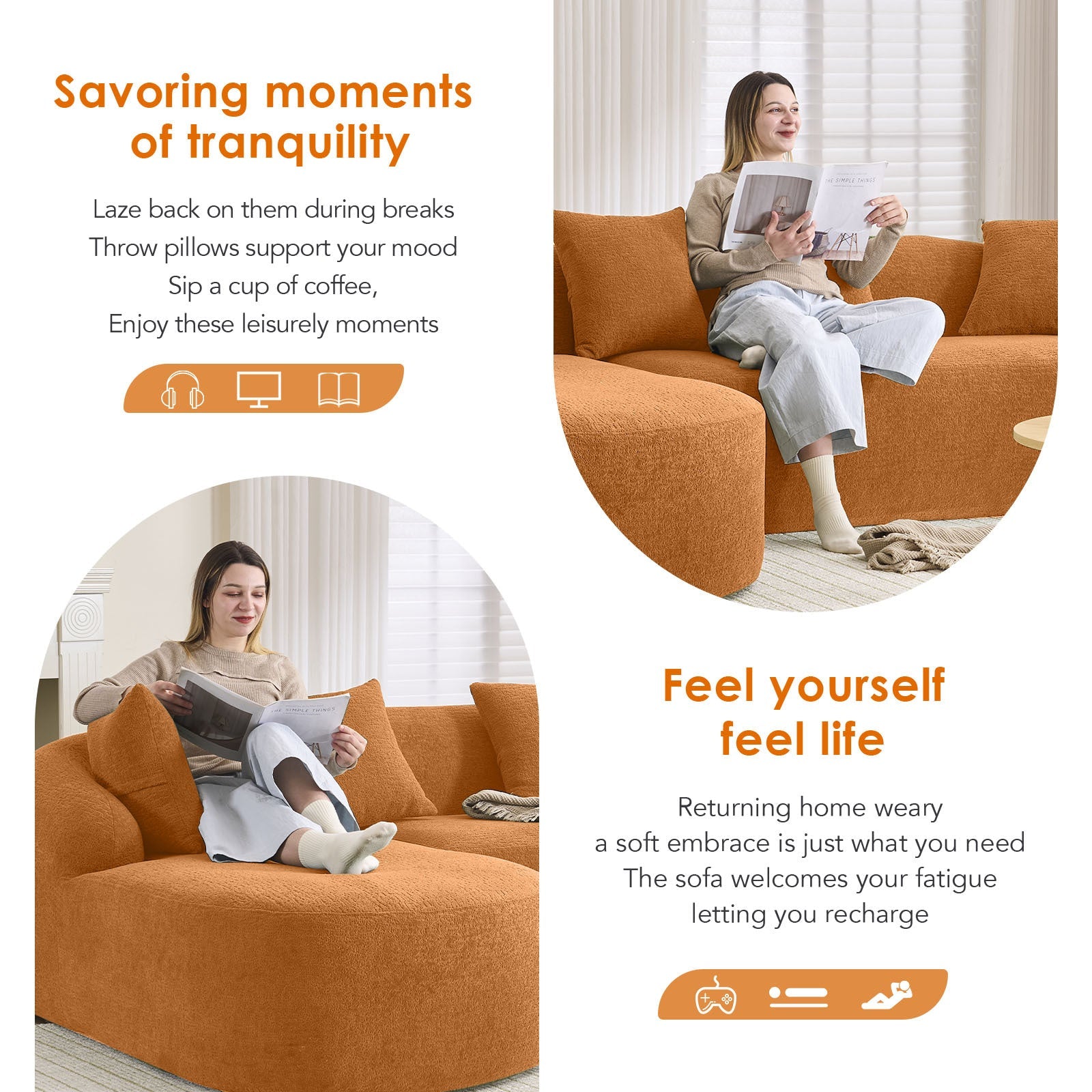 Boneless L-Shape Sectional Sofa with Curved Chaise