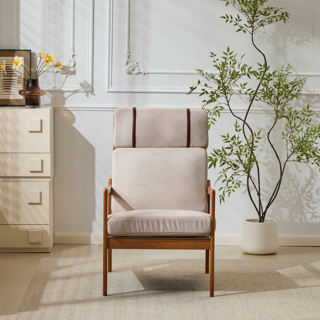 Modern Solid Wood Frame Ergonomic Accent Armchair with High Back
