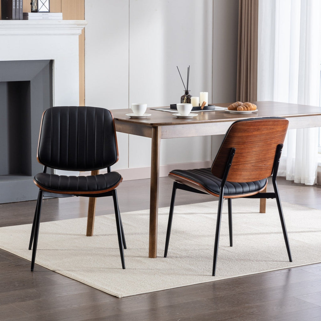 Mid Century Modern Retro Faux Leather Dining Chairs with Walnut Bentwood (Set of 2)