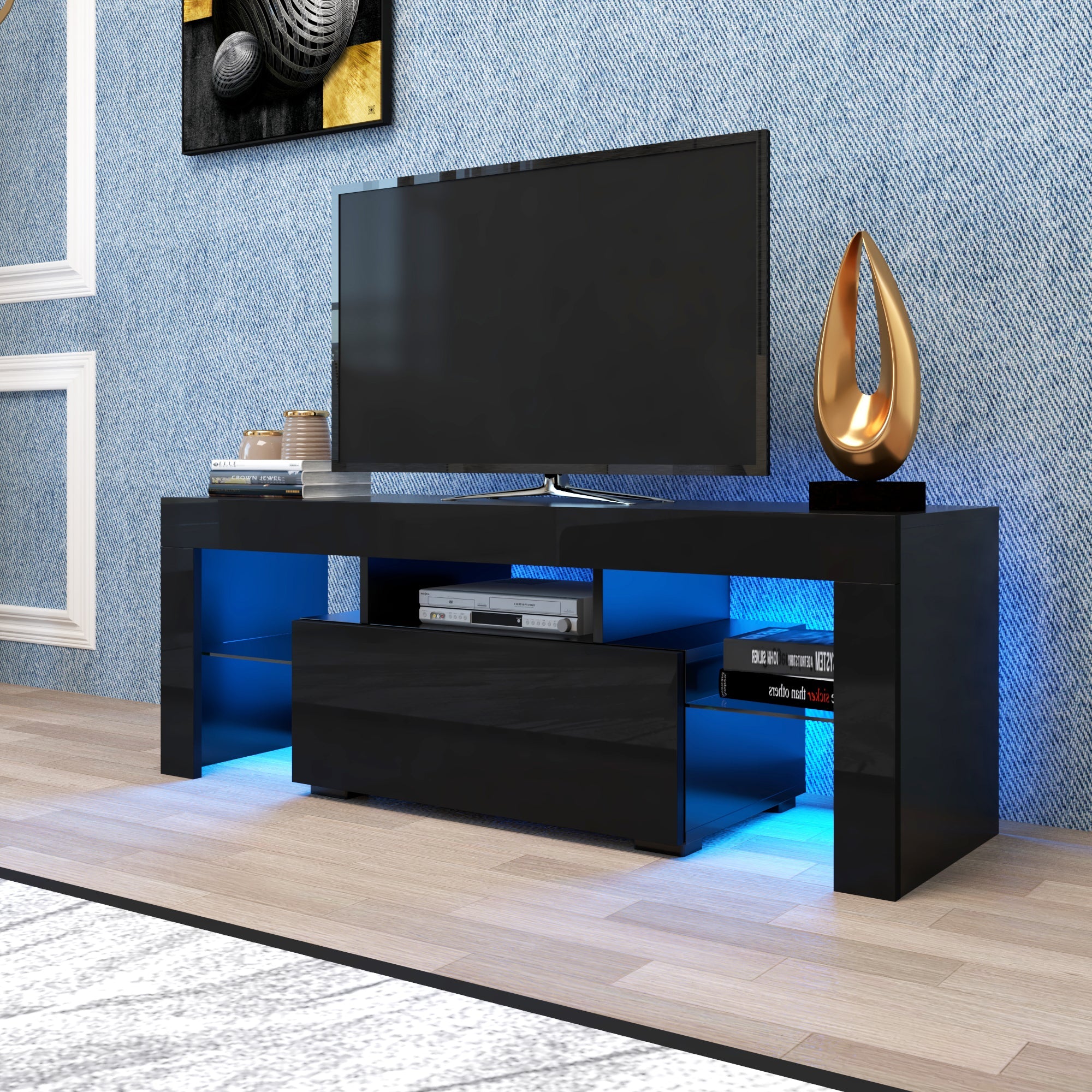 51" Black TV Stand with LED RGB Lights