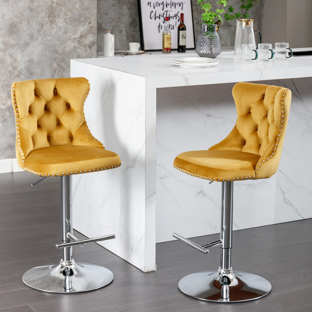 25-33 Inch Modern Velvet Swivel Barstools (Set of 2)