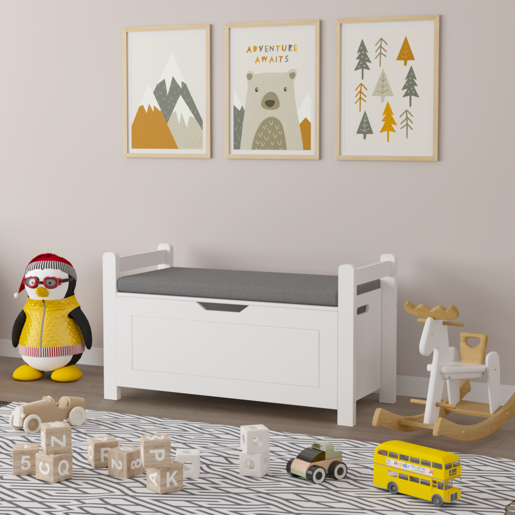 Kids Toy Box Chest Large Storage Cabinet with Cushion Seat