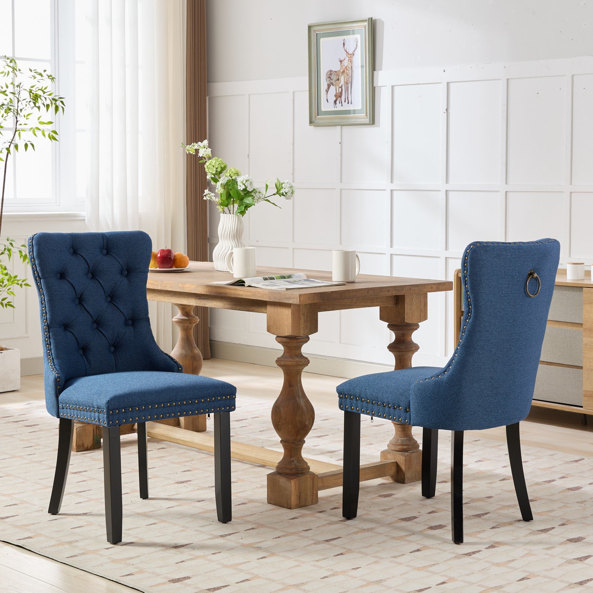 Linen Contemporary Tufted Flax Upholstered Dining Chairs (Set of 2)
