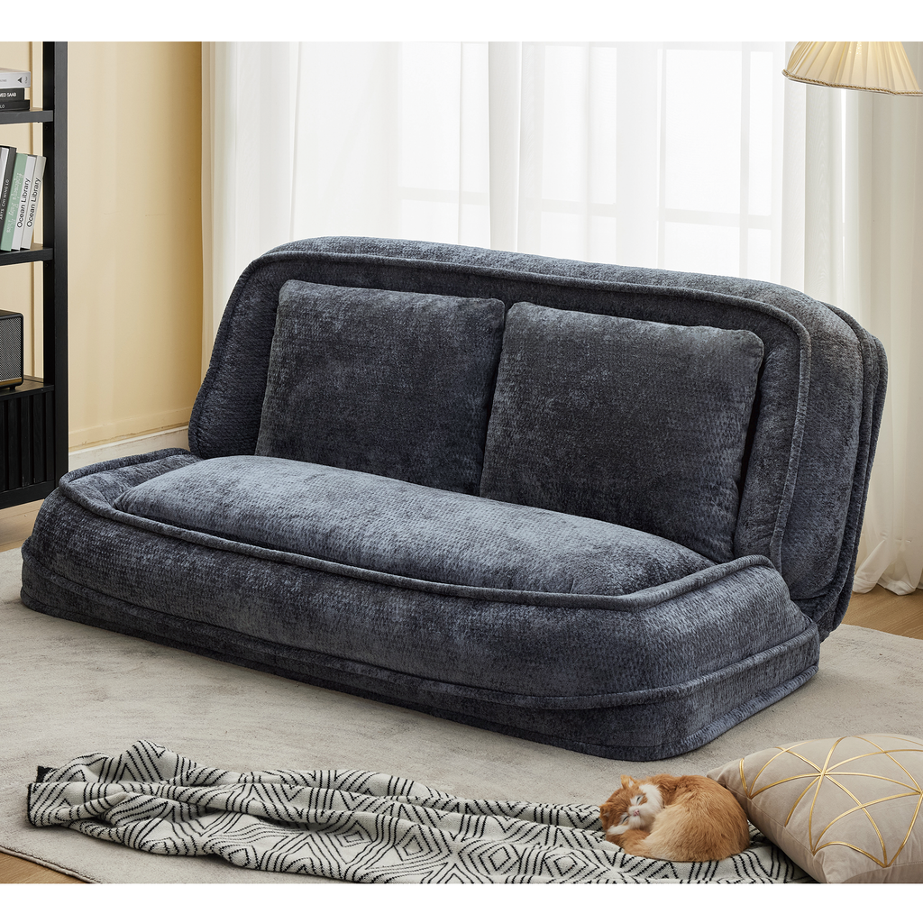 2-in-1 Extra Large Chenille Floor Couch Loveseat for Humans & Dogs